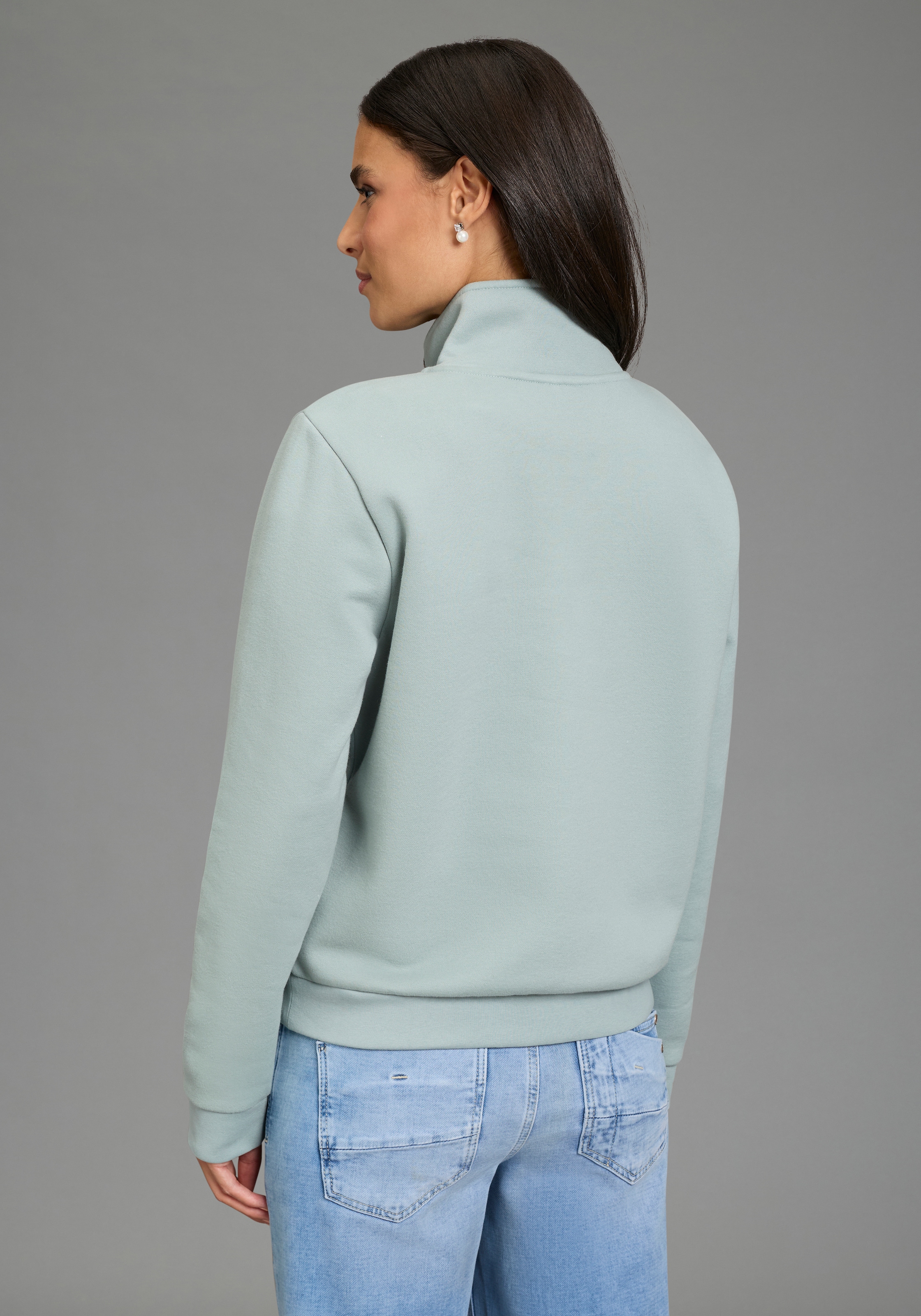 Laura Scott Sweater , Modisch verkürzt mit Troyer‑Kragen und Reissverschluss­
