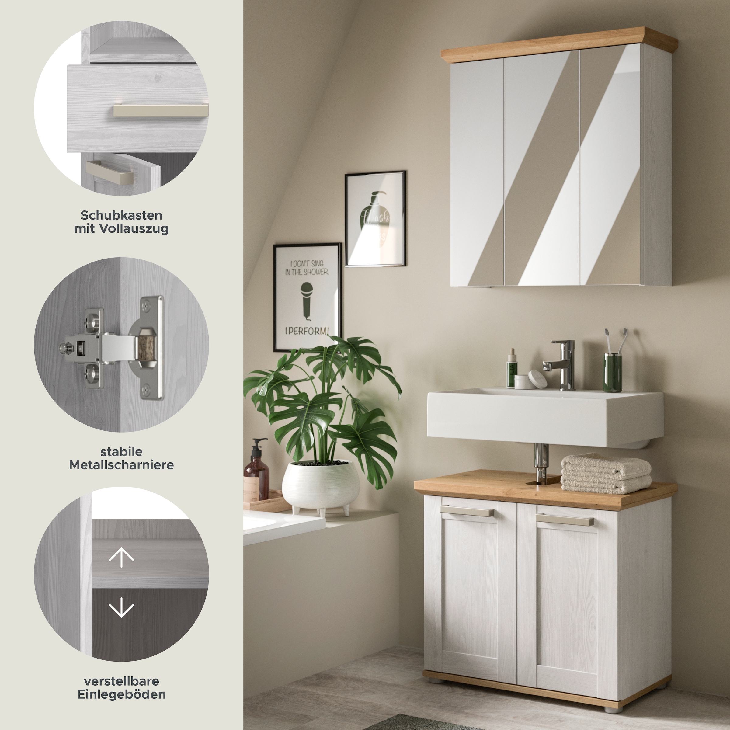 welltime Ensemble de meubles de salle de bain »COSENZA« best. aus: 1 Spiegelschrank, 1 Waschbeckenunterschrank, 2 cuis tlg.