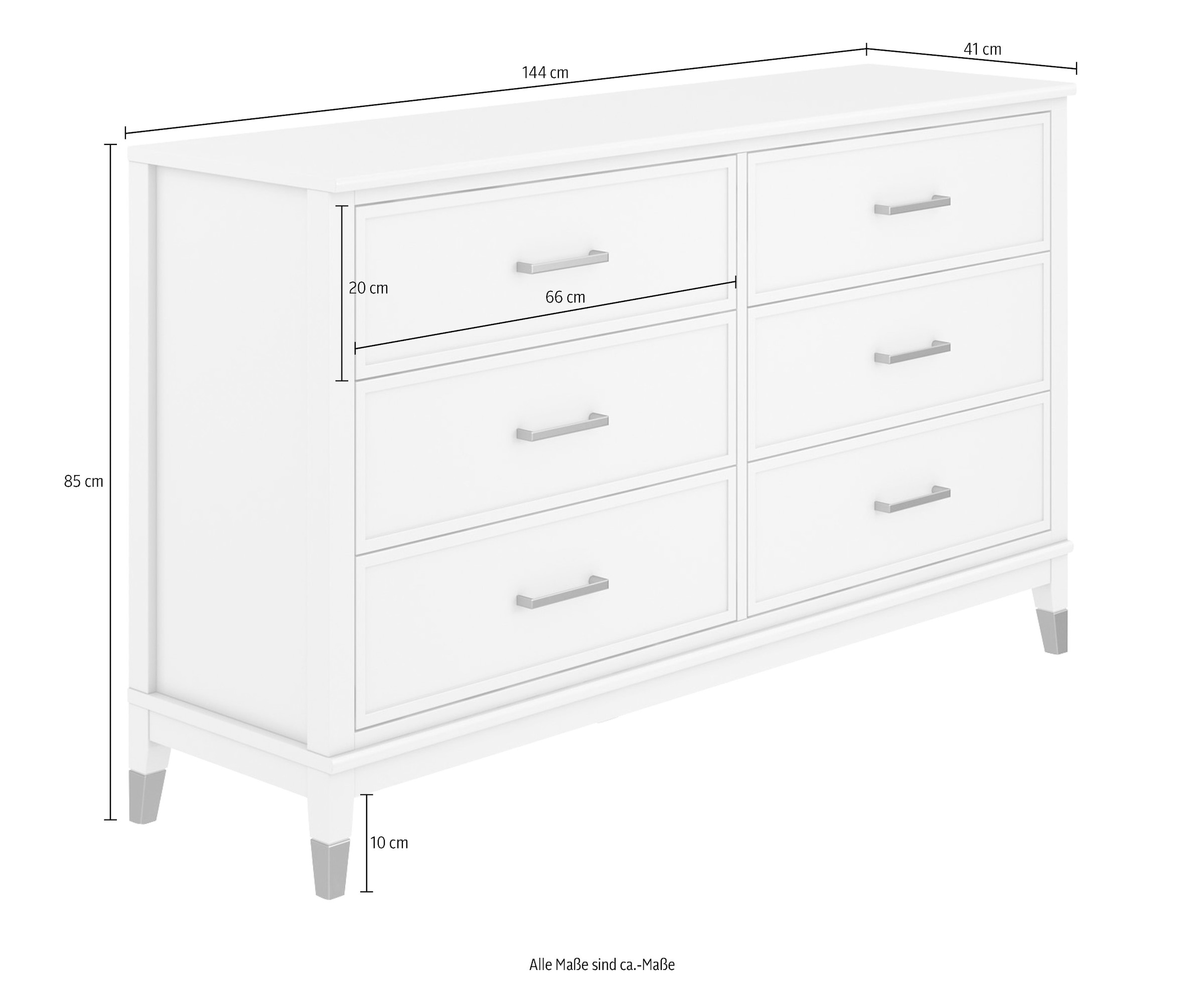 CosmoLiving by Cosmopolitan Commode »Westerleigh« mit 6 Schubladen, MDF, Beine aus Massivholz, Höhe 85 cm, Breite 145 cm