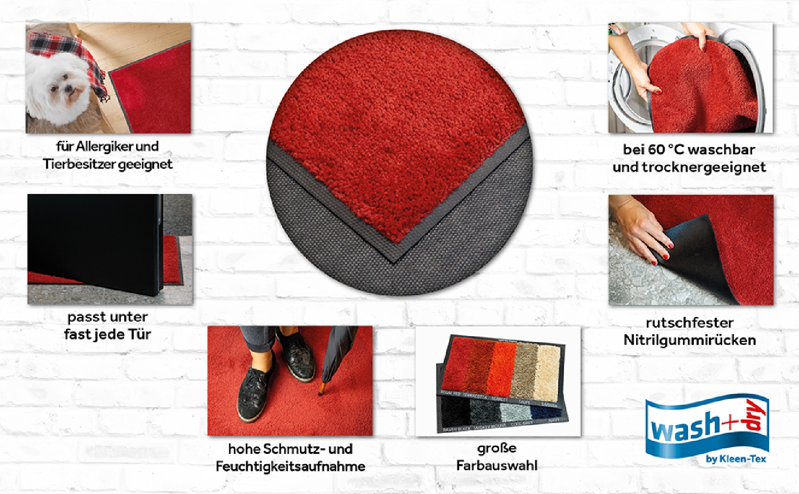 wash+dry by Kleen-Tex Tapis de sol »Original Uni, Schmutzfangteppich« Rectangulaire 9 mm Höhe Schmutzmatte, rutschhemmend, auch als Läufer erhältlich