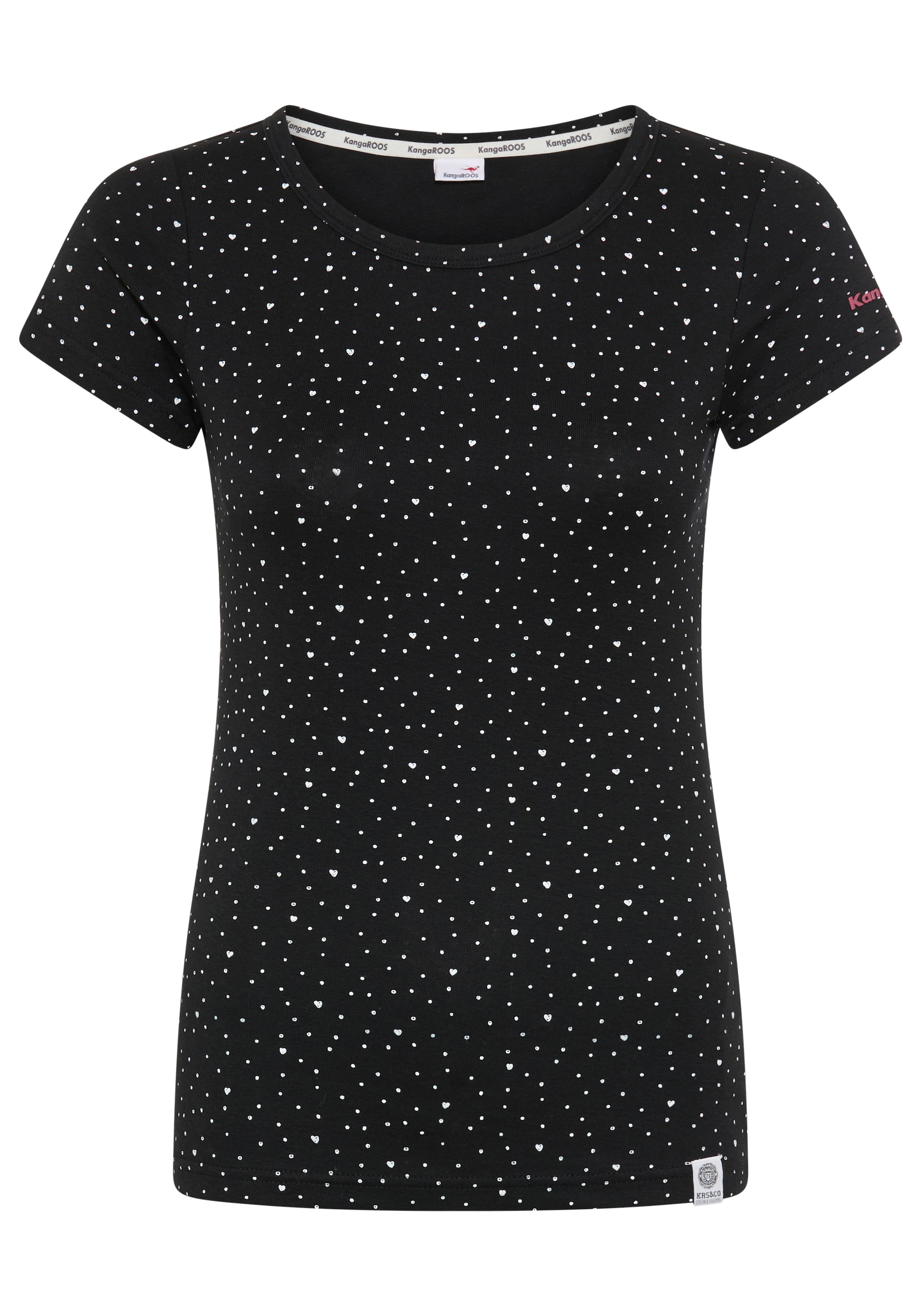 KangaROOS T-Shirt Kurzarm,  elastische Rippware,  mit Herz-Muster,  Rundhalsausschnitt