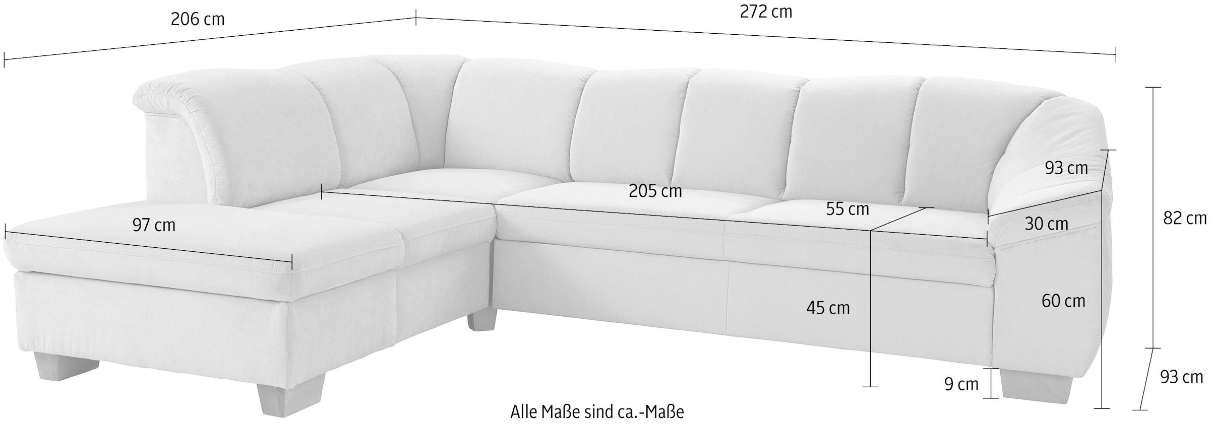 sit&more Canapé d'angle »Santo L-Form« mit Federkern, wahlweise mit Bettfunktion und Stauraum