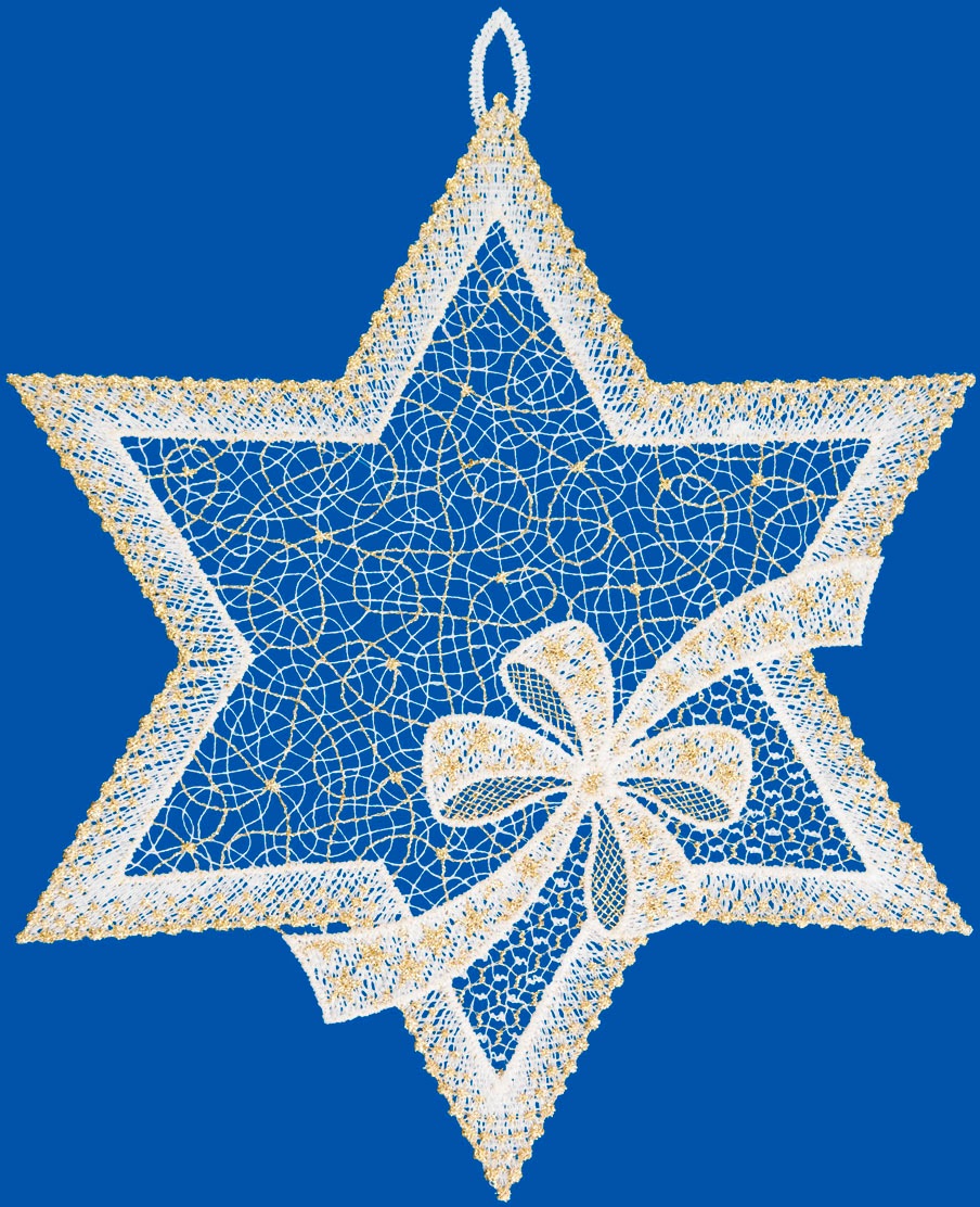 W. Reuter & Sohn - Plauener Spitze® Tableau de fenêtre »Stern mit Schleife« Made in Germany