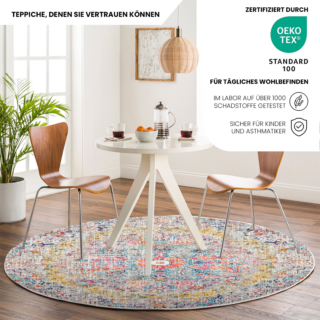 Livabliss Teppich »MUNICH« rund 11 mm Höhe Vintage Orientteppich, Kurzflor Boho Wohnzimmerteppich, Läufer, ⌀160cm