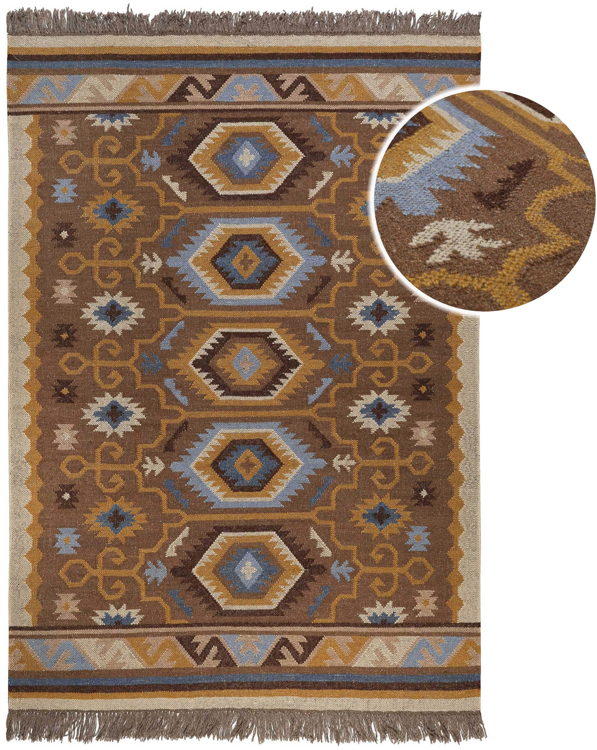 Green Looop Tapis en laine »Valere« Rectangulaire 5 mm Höhe Fransen, Kelim, handgewebt, Natur, Wohnzimmer, Schlafzimmer, Ethno