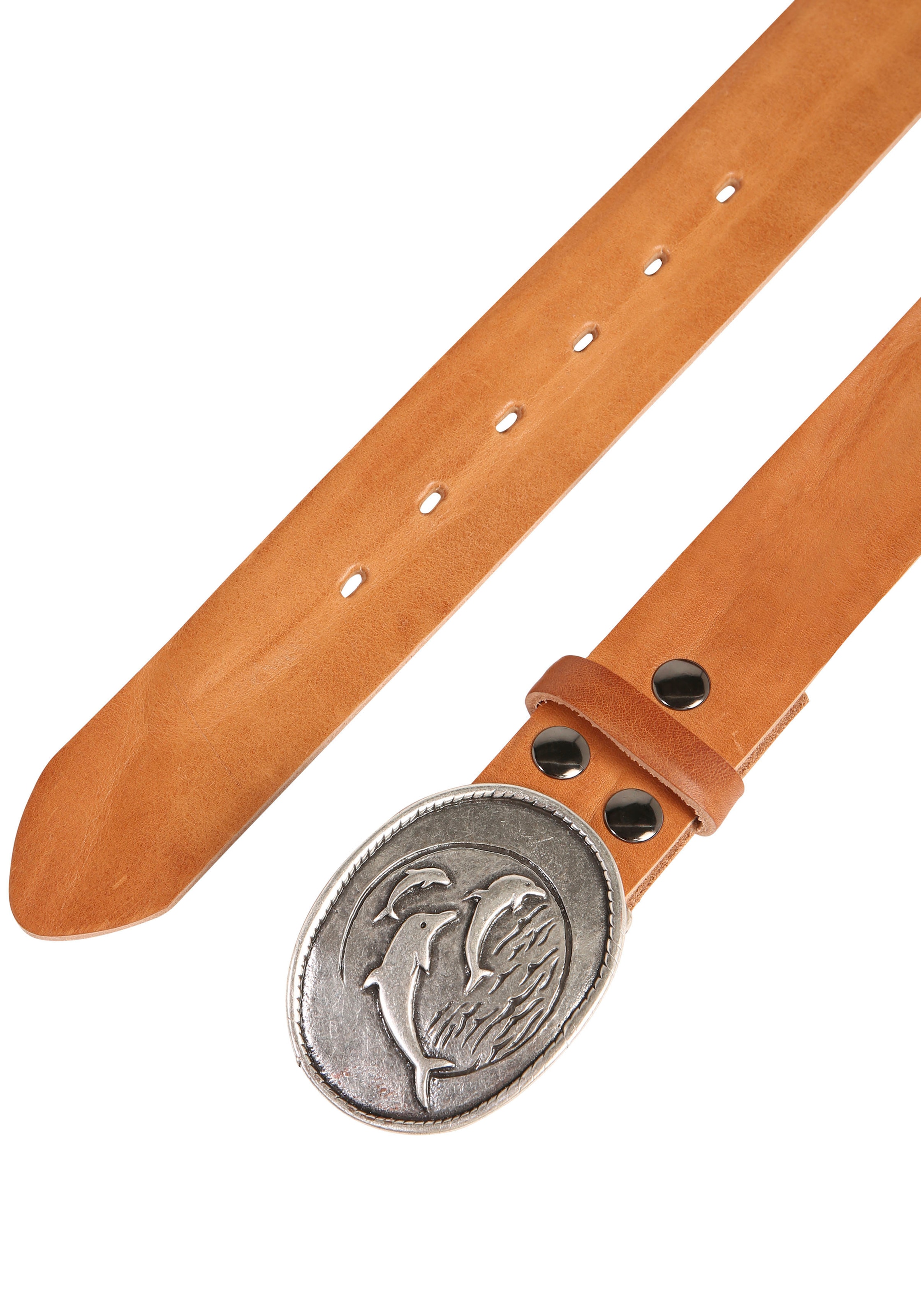 Rettungsring Gürtel Ceinture en cuir mit austauschbarer Schliesse »Delfinfamilie Oval Silber«