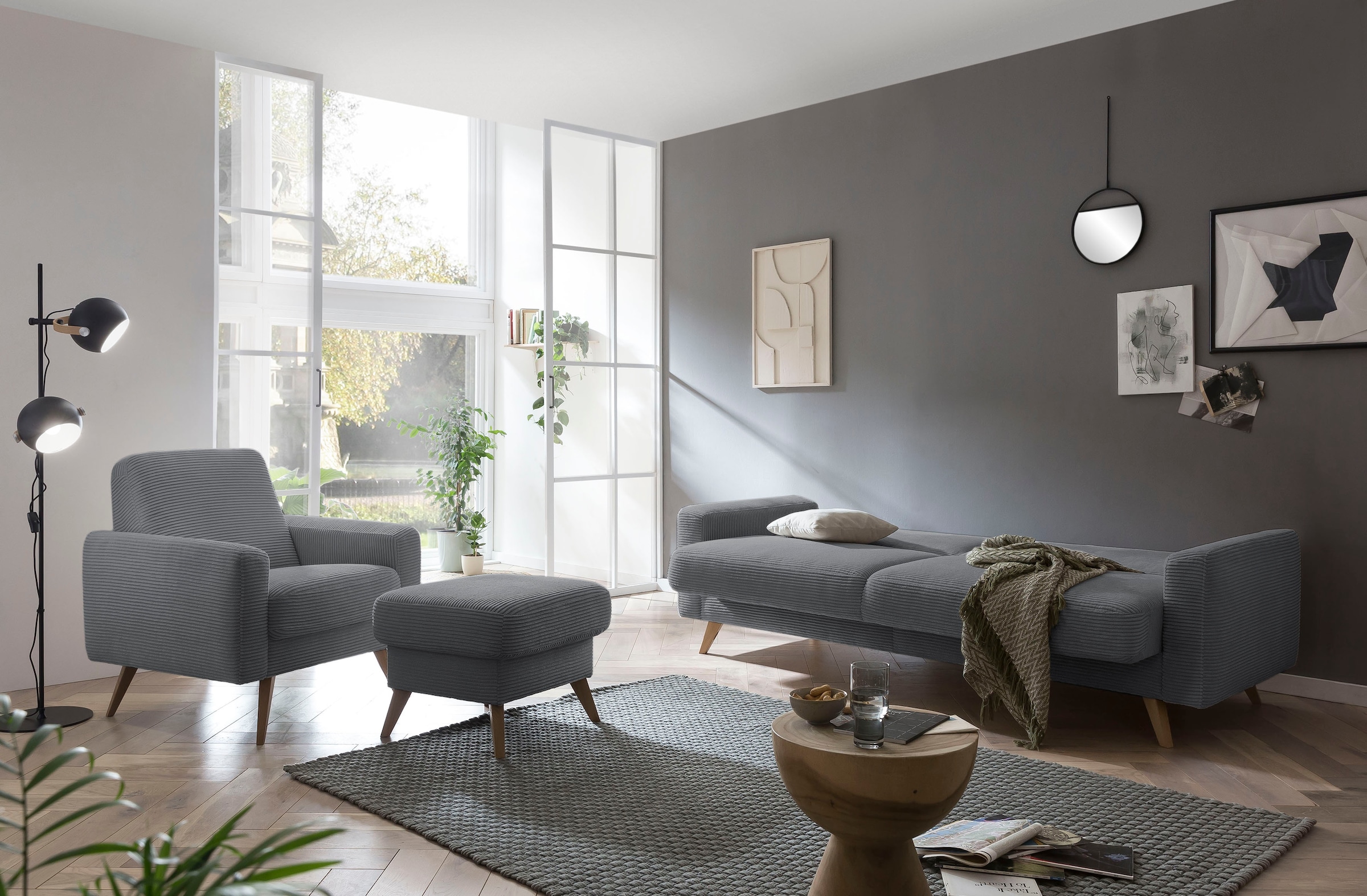 exxpo - sofa fashion 3-Sitzer »Samso, elegant und bequem, aktueller Cord Bezug, Kippcouch« hochwertige Verarbeitung, Schlafsofa inkl. Bettfunktion und Bettkasten