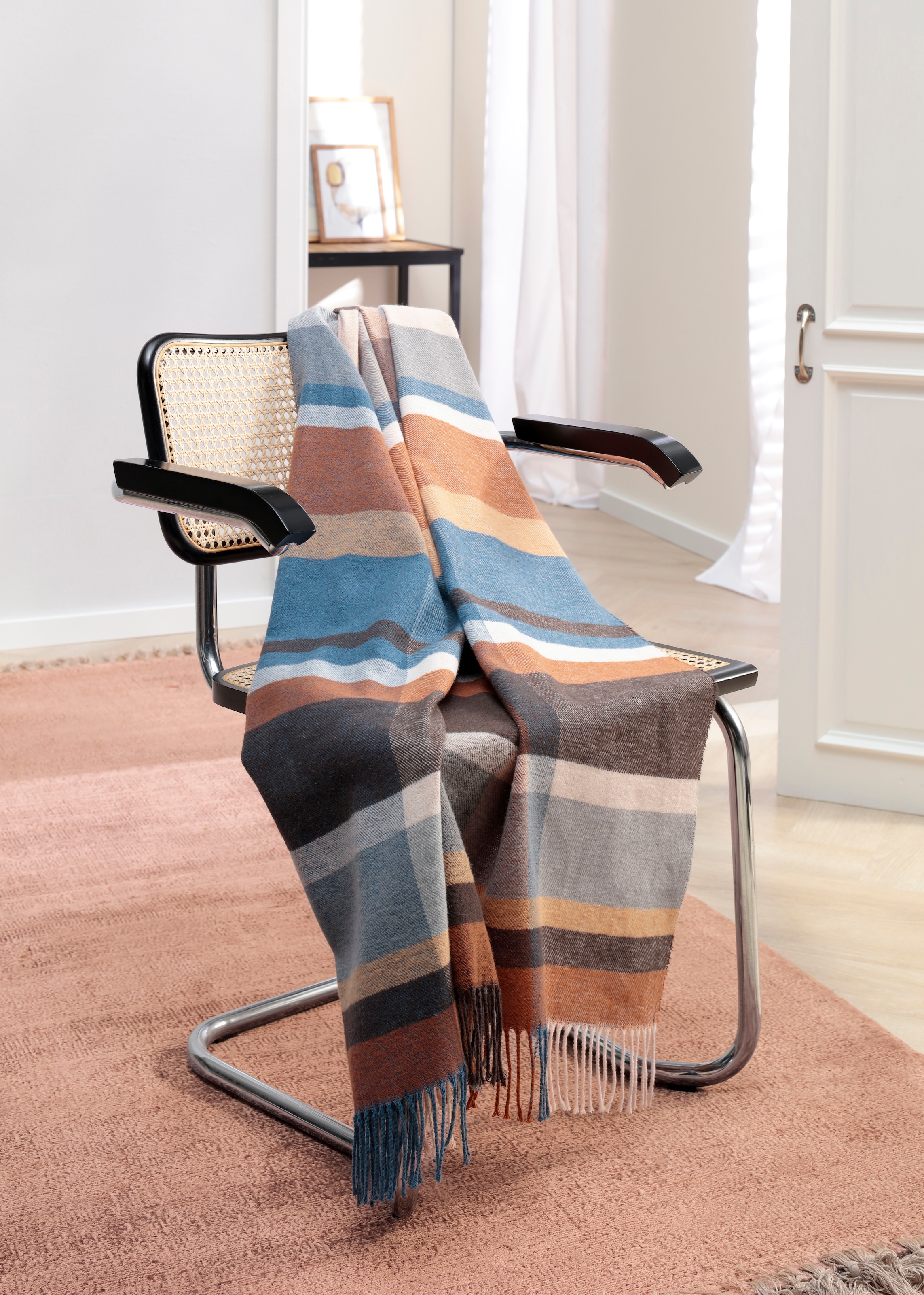 Biederlack Plaid »Harmony« im modernen Karo-Look, mit Fransen