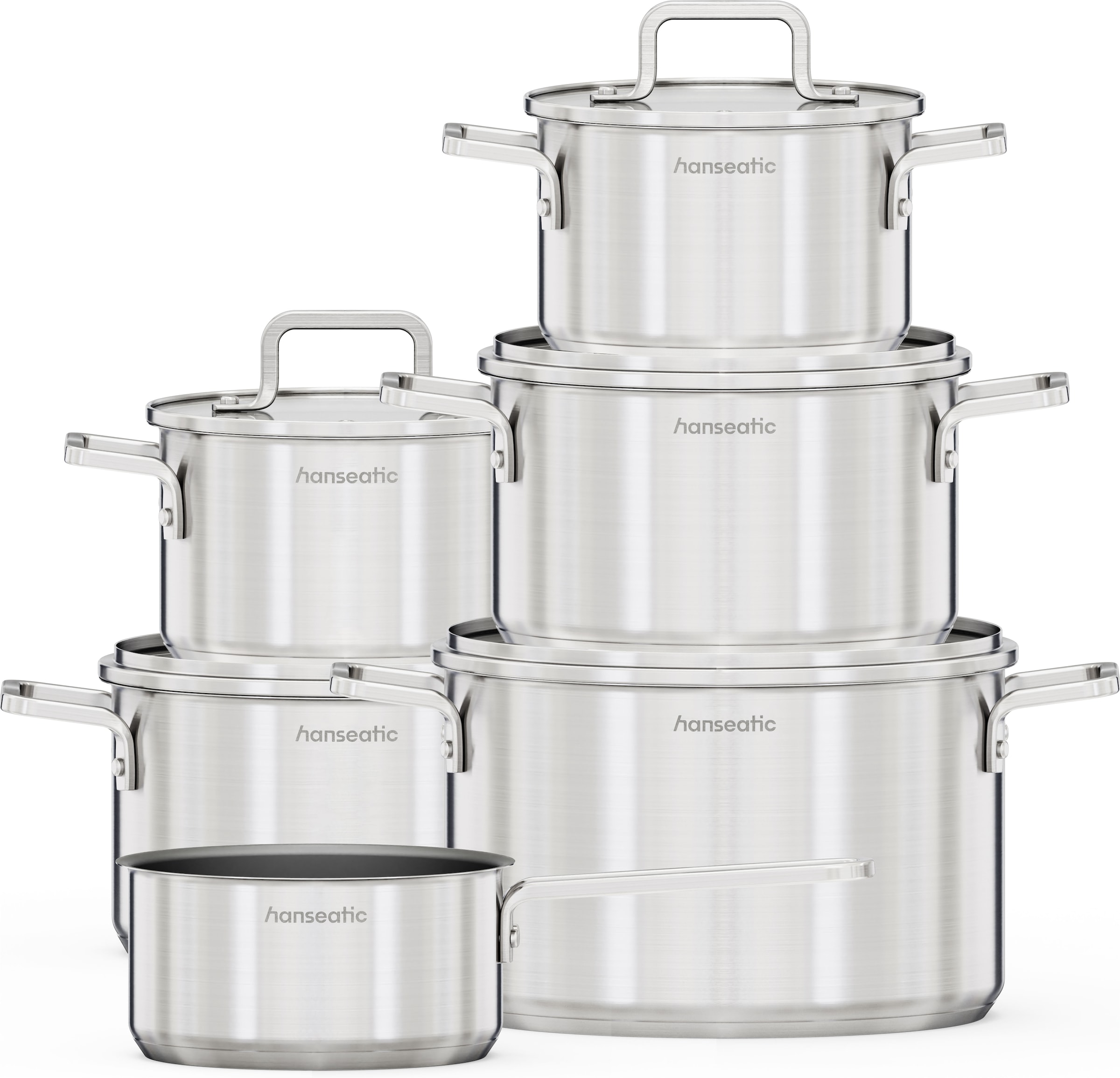 Hanseatic Topf-Set »DAILY, mit Antihaftbeschichtung« Set, Stielkasserolle 16 cm, Kochtopf 2x16/2x20/1x24 cm, 11 tlg. Edelstahl 18/10