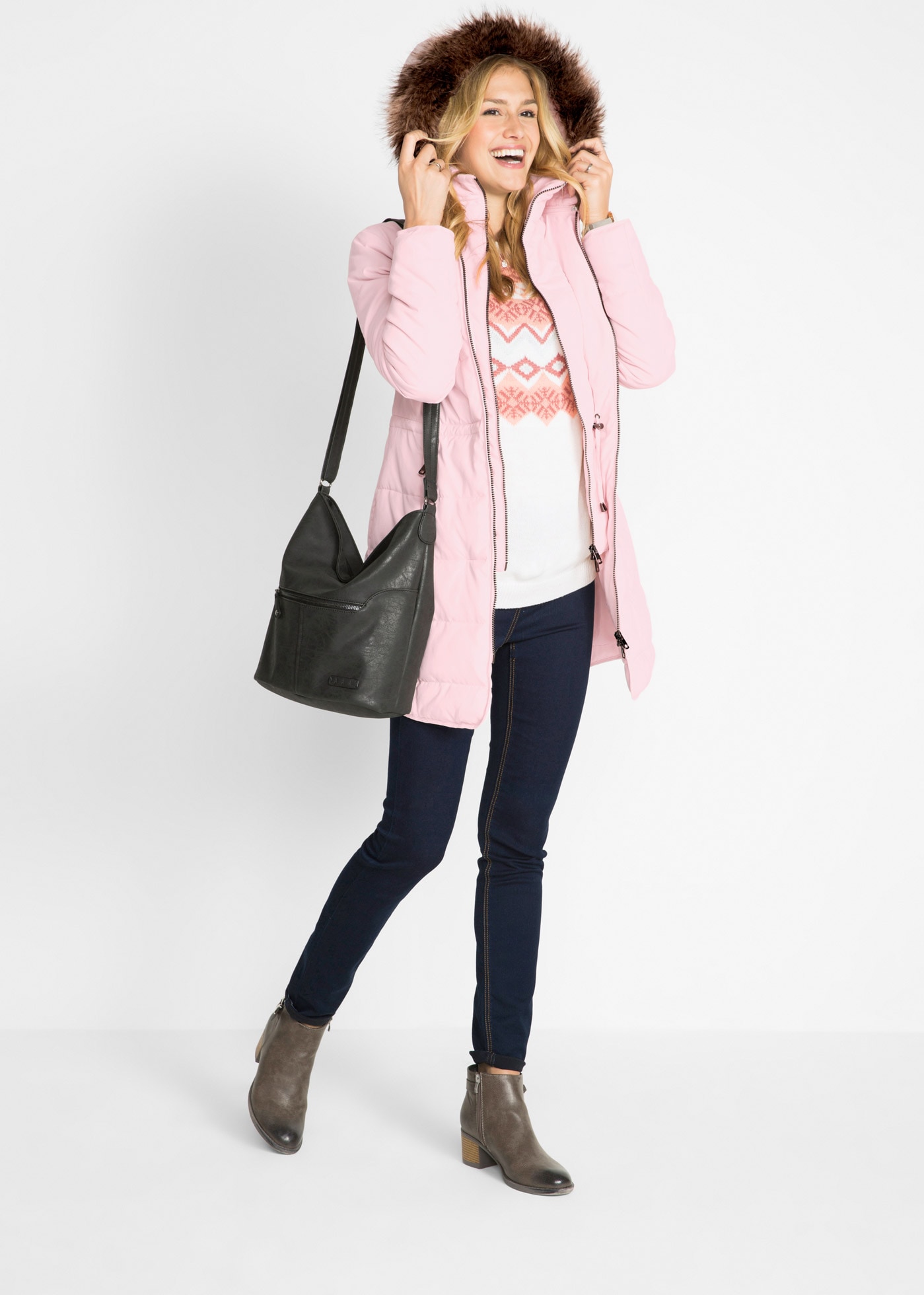 bonprix Veste matelassée »Steppjacke mit Kapuze, gefüttert« avec capuche Regular Fit, avec capuche amovible en fausse fourrure