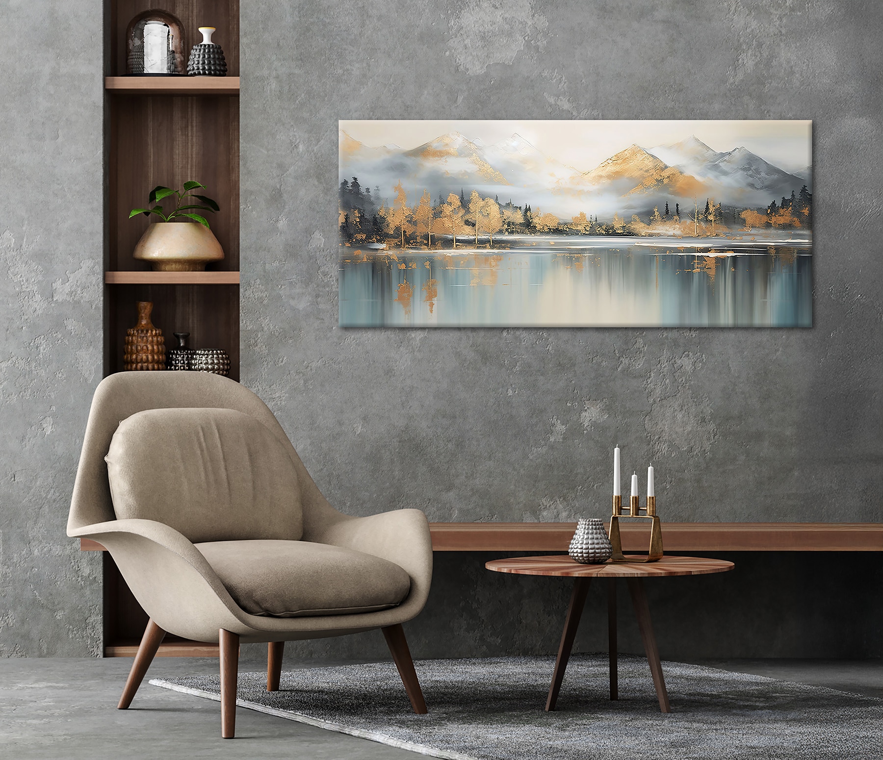 Bönninghoff Tableau sur toile »Wandbild BERGE UND SEE XXL 60x140 cm – Leinwandbild Keilrahmen Deko« Abstrait | Abstrait | Images de forêt | Images marines | Mer | Montagnes | Nature | Paysage 1 cuis tlg. tendu sur châssis