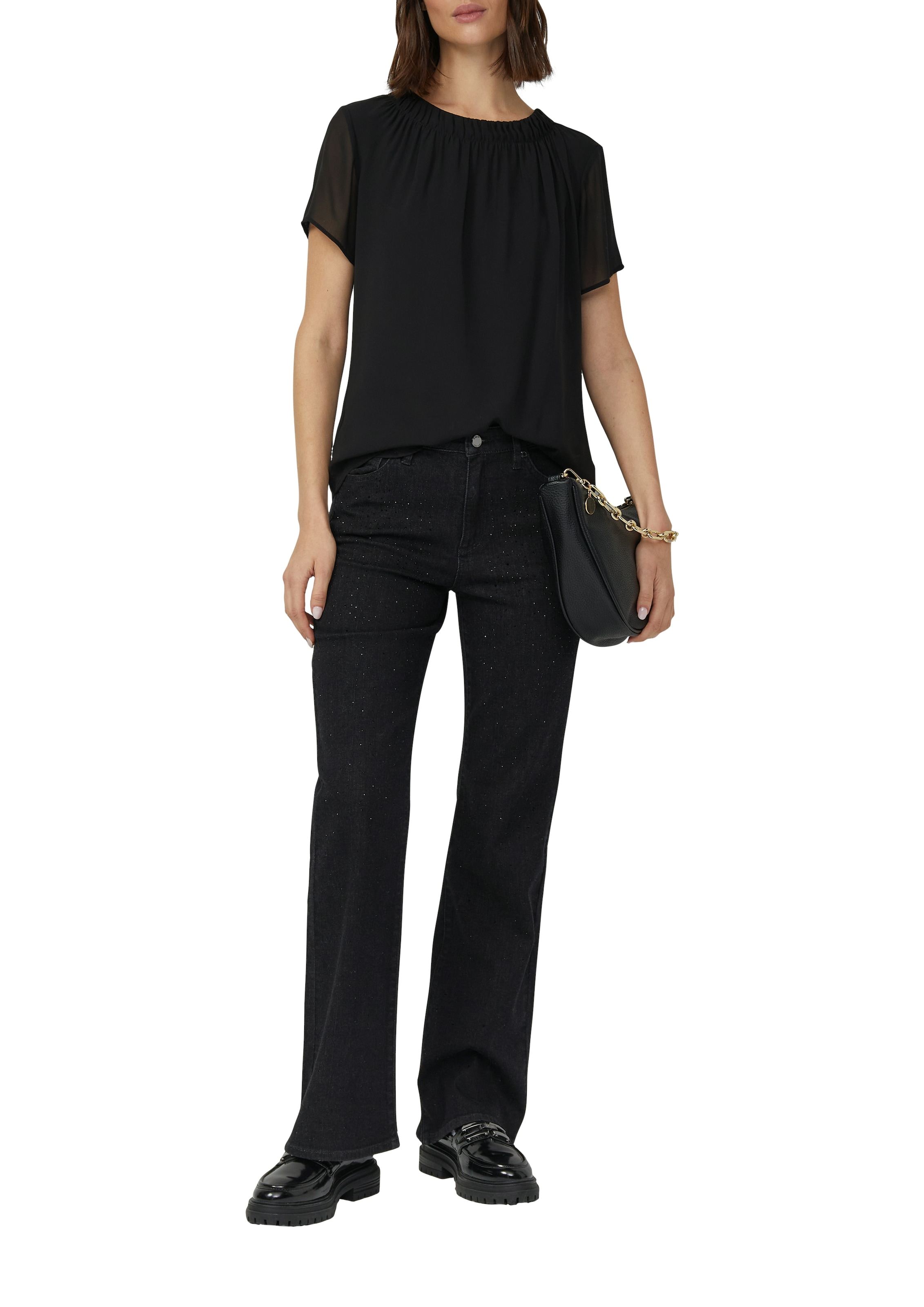 s.Oliver BLACK LABEL Kurzarmbluse mir Raffung am Ausschnitt