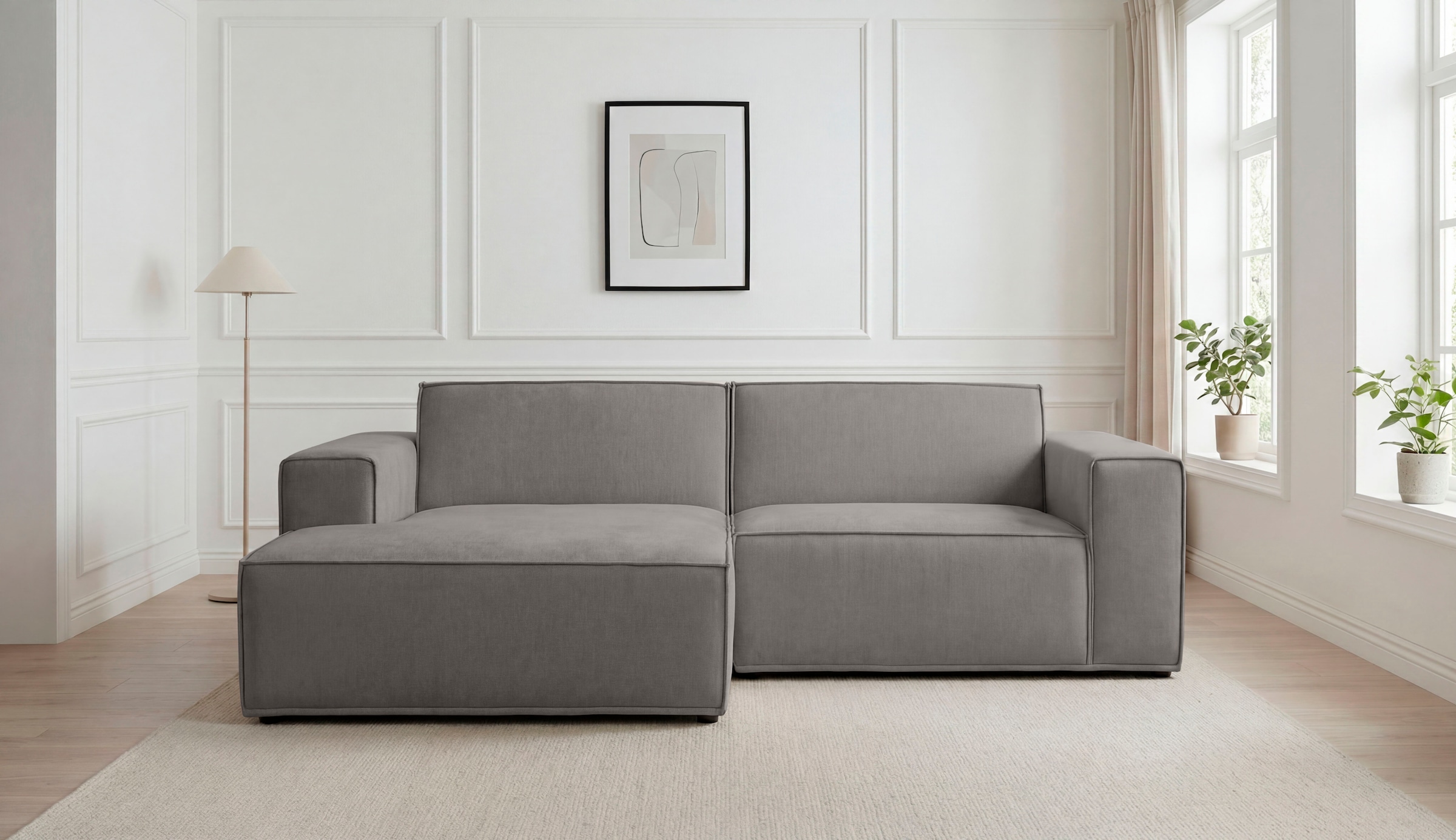 GOODproduct Canapé d'angle »Avelin, 228 cm, L-Form, Chenille, Struktur-Boucle« avec suspension à ressort ondulé, couture Keder, jusqu'au sol, design scandinave