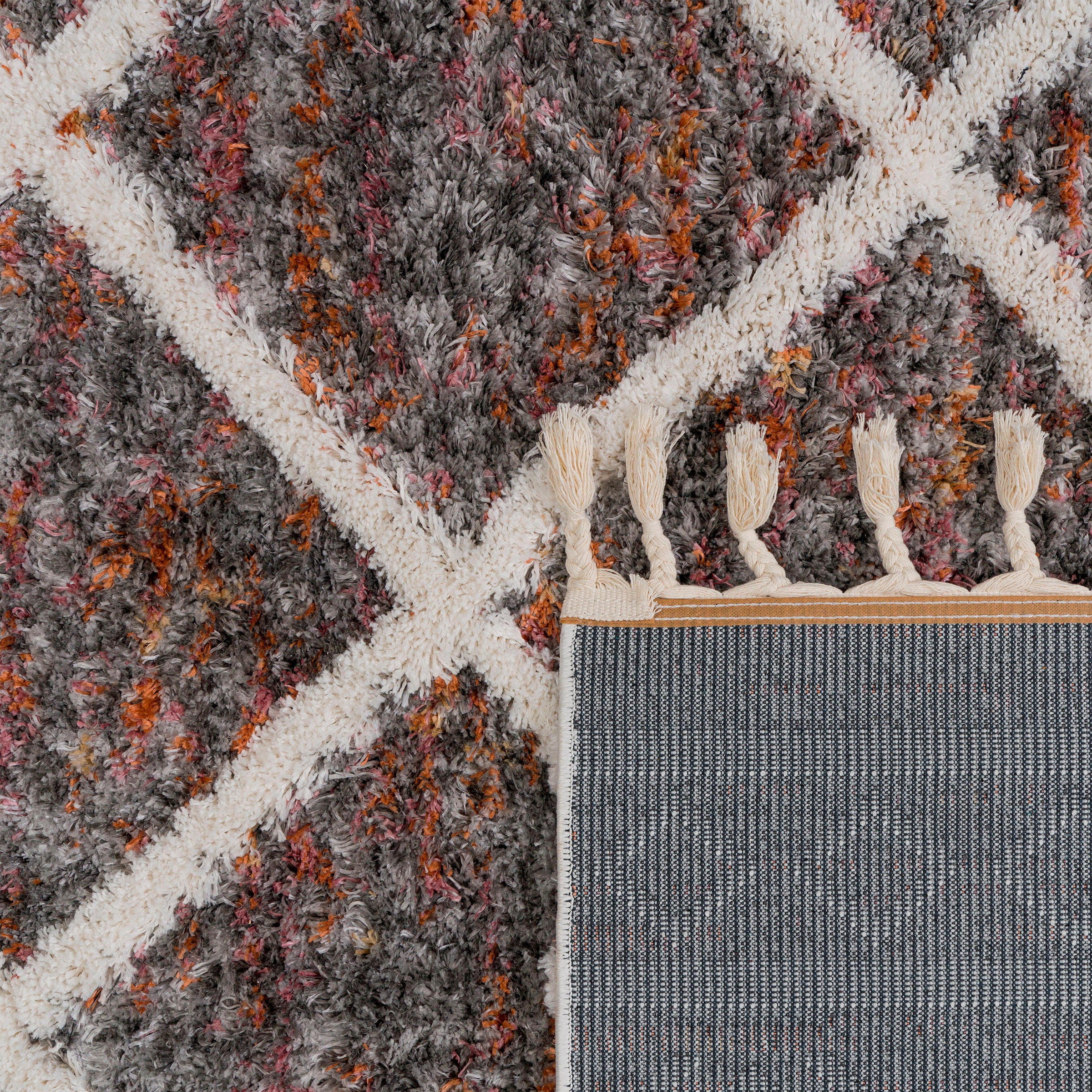 Paco Home Hochflor-Teppich »Monza 651« rechteckig 34 mm Höhe meliert, Rauten Muster, 3D-Effekt, mit Fransen