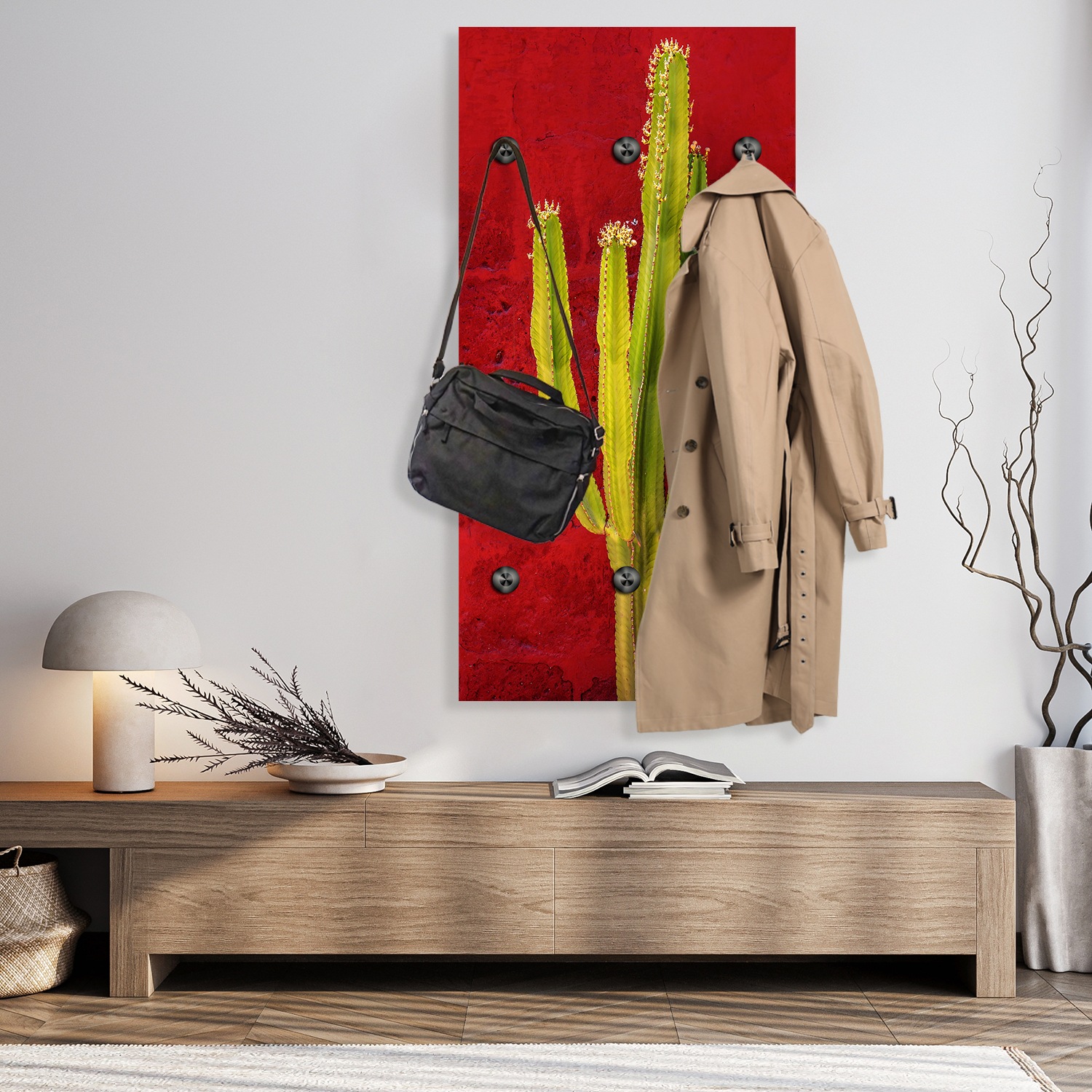 queence Porte-manteau mural »Kaktus« 1 cuis tlg. panneau mural en acrylique avec 6 crochets en acier inoxydable noir mat