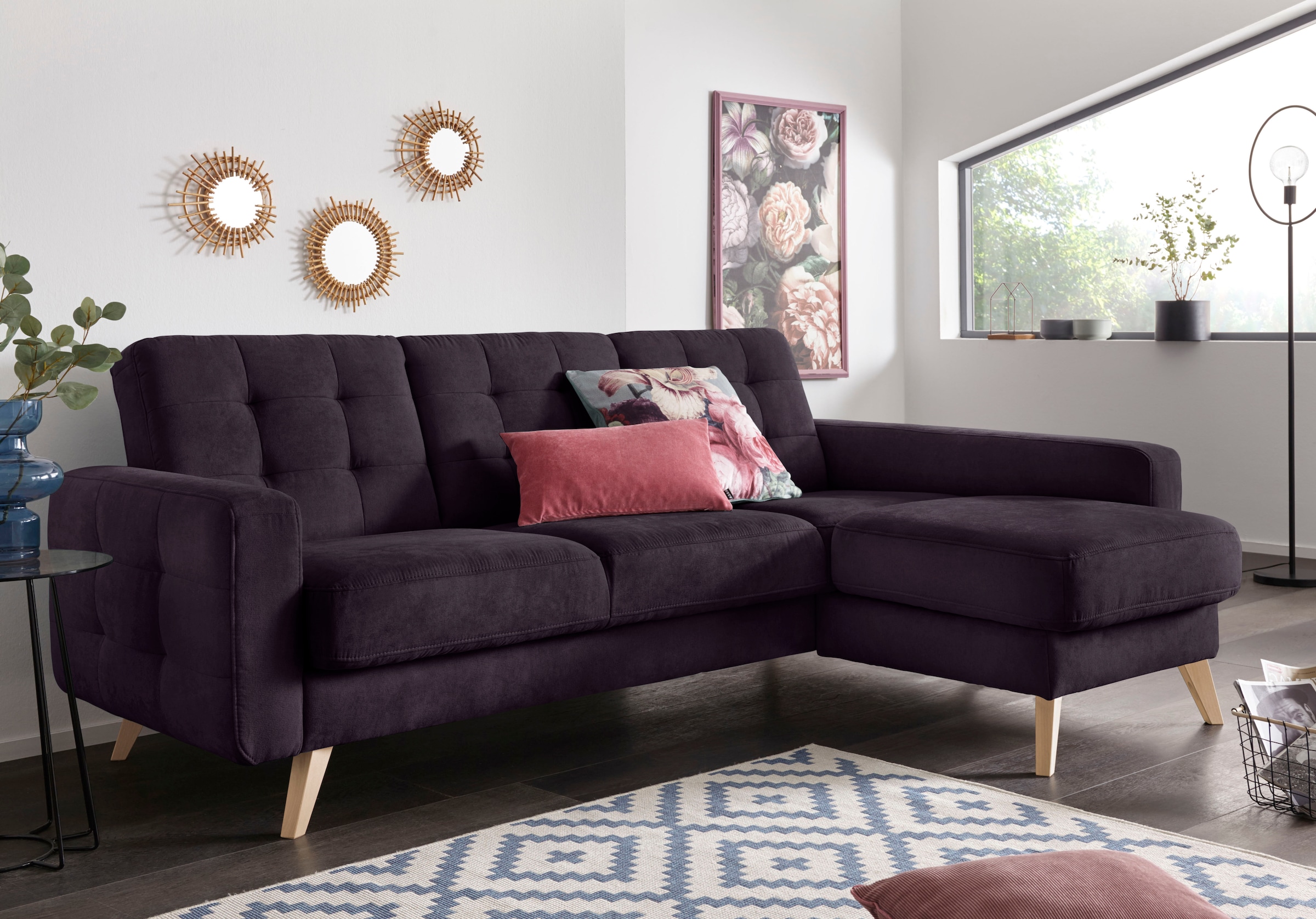exxpo - sofa fashion Canapé d'angle »Nappa, kompakt und komfortabel, bequem, zeitloses Design, L-Form« tolle Detailverarbeitung, inkl. Bettfunktion und Bettkasten
