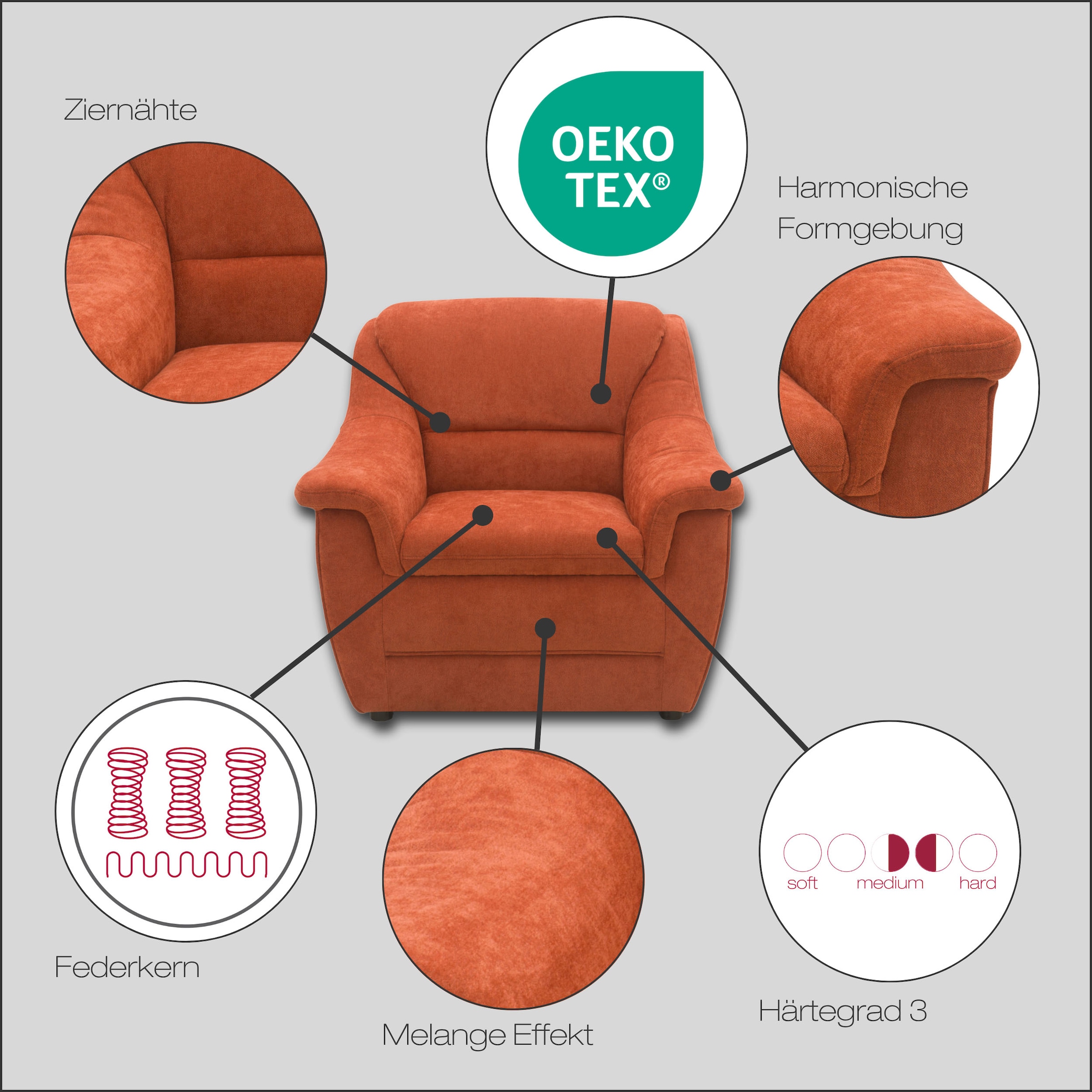 DOMO collection Sessel »Lale, zeitloser und komfortabler Sessel, bequeme Armlehnen«