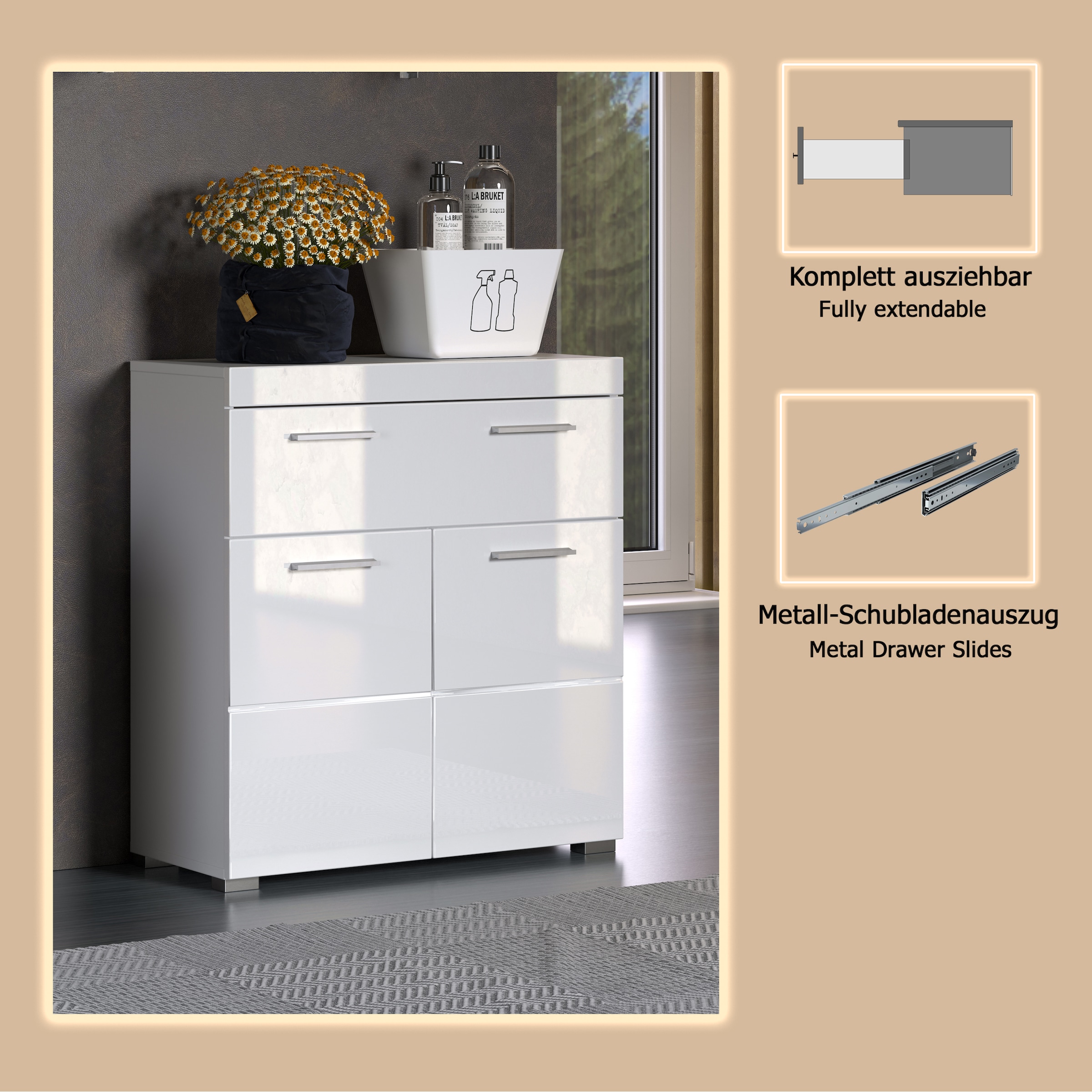 welltime Unterschrank »Avena« Standschrank mit 2 Türen, 1 Schublade - (B/T/H) 73/31/79 cm