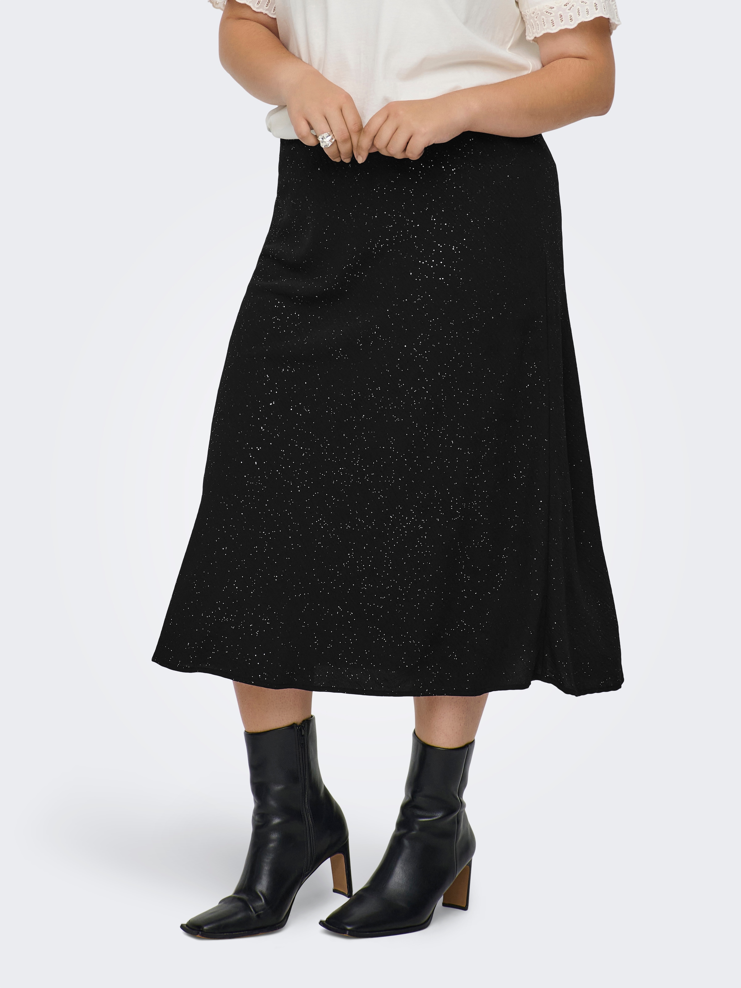 ONLY CARMAKOMA Jupe midi »CARJOSEE METTA LIFE MIDI SKIRT WVN« mit Glitzer Effekt