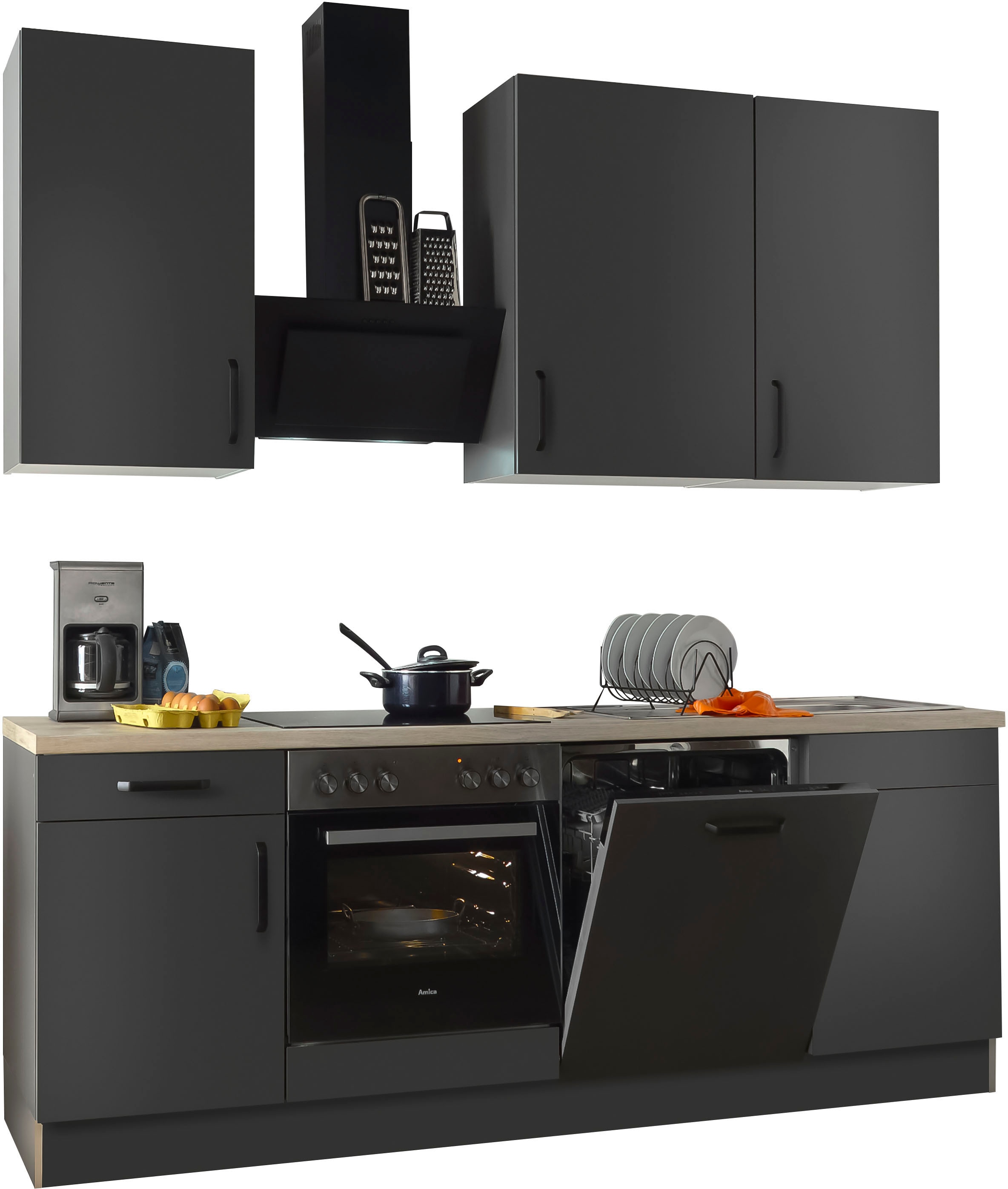 wiho Küchen Kitchenette »"Simi", wahlweise mit E-Geräten, mit verstellbaren Füssen« fonction soft-close dans tiroirs et coulisses, largeur 220 cm
