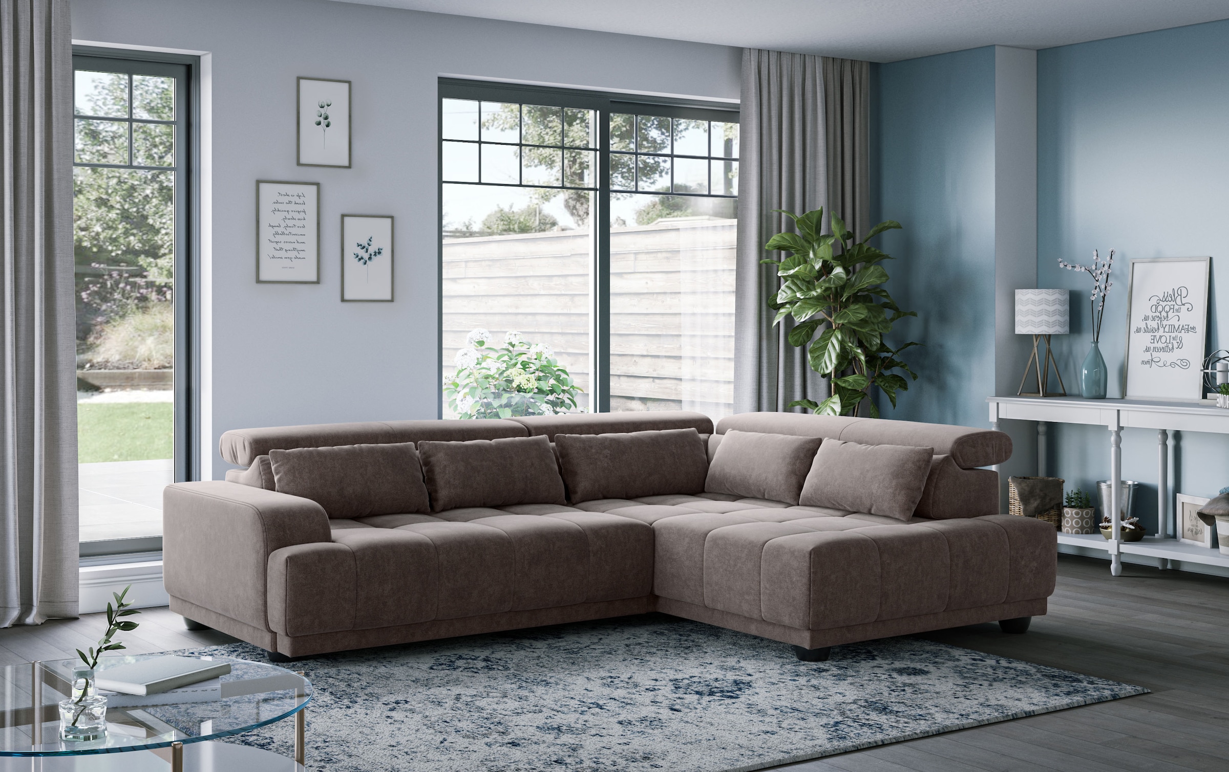 COTTA Canapé d'angle »Jade L Form, Breite: 270 cm, mit Kopfteilverstellung & Nierenkissen« réglage électrique optionnel de la profondeur d’assise