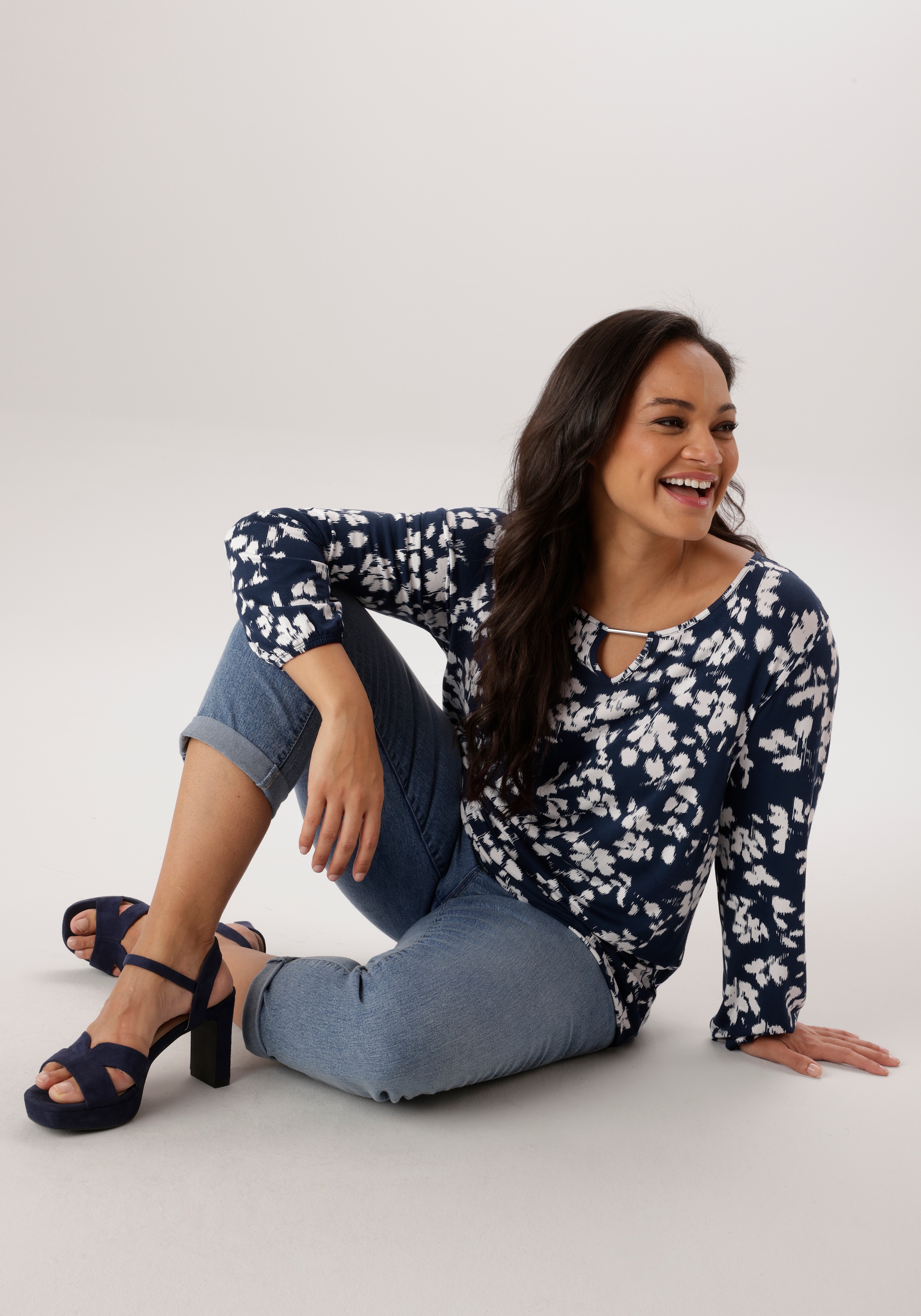 Aniston PLUS T-shirt à manches longues aus weich fliessender Viskose - NEUE KOLLEKTION