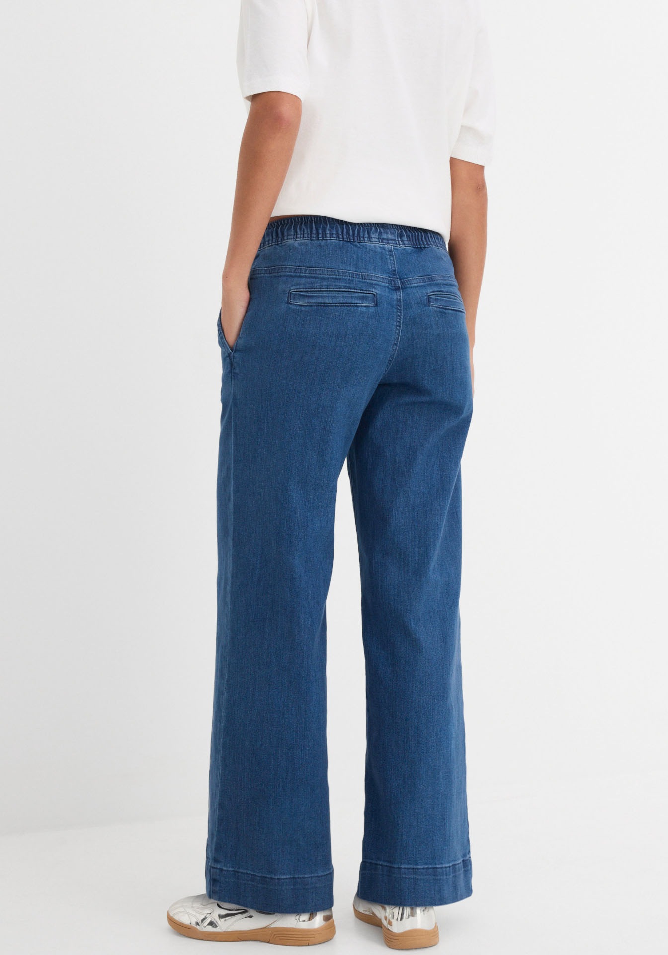 bonprix Jeans large »Wide Leg Jeans Mid Waist, Stretch« Loose Fit Passform, mit elastischem Bund und Tunnelzug