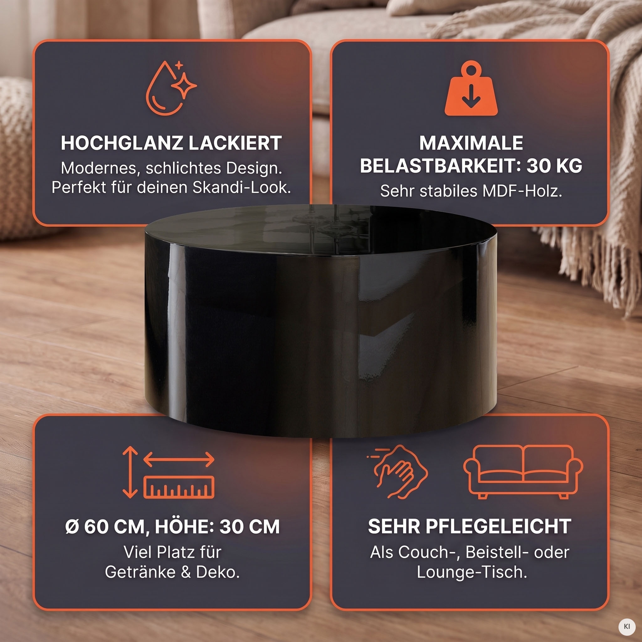 SalesFever Couchtisch »Design-Couchtisch Hochglanz weiss, Ø 60 cm« Moderner Wohnzimmertisch aus Holz hochglanz lackiert