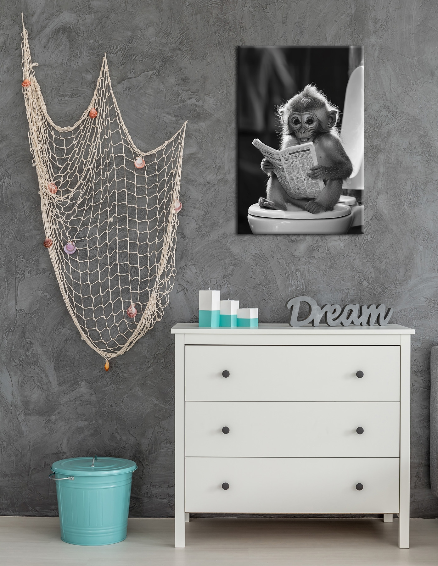 Bönninghoff Tableau sur toile »Wandbild AFFE BEIM GESCHÄFT 60x90 cm – Leinwandbild Keilrahmen Deko« Images de singes | Noir et blanc | Singes 1 cuis tlg. tendu sur châssis