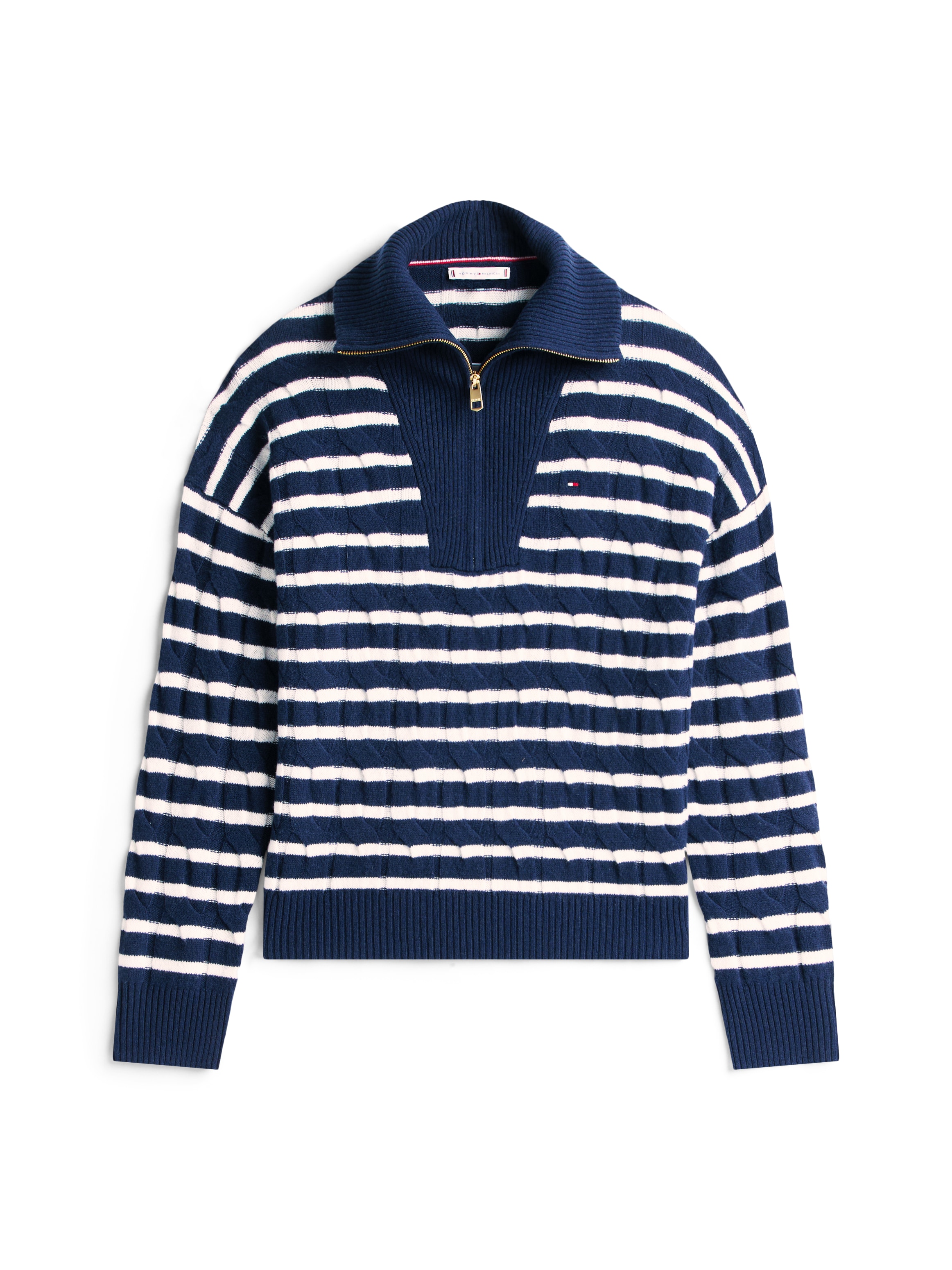 Tommy Hilfiger Troyer »SOFT WOOL CABLE 1/2 ZIP LS SWT« mit Zopfmuster, aus reiner Wolle