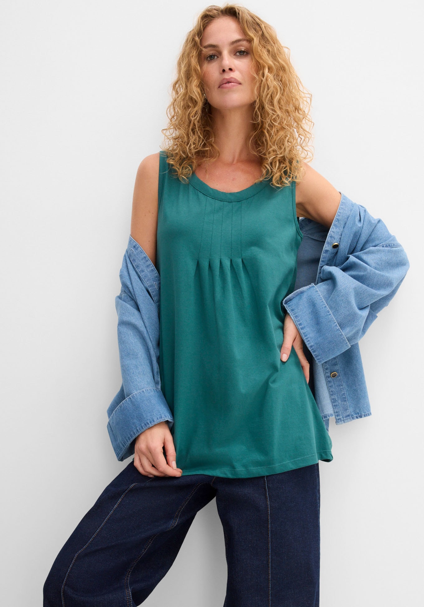 bonprix Top long »Long-Top« avec détail élégant plissé, coupe ample, coton pur