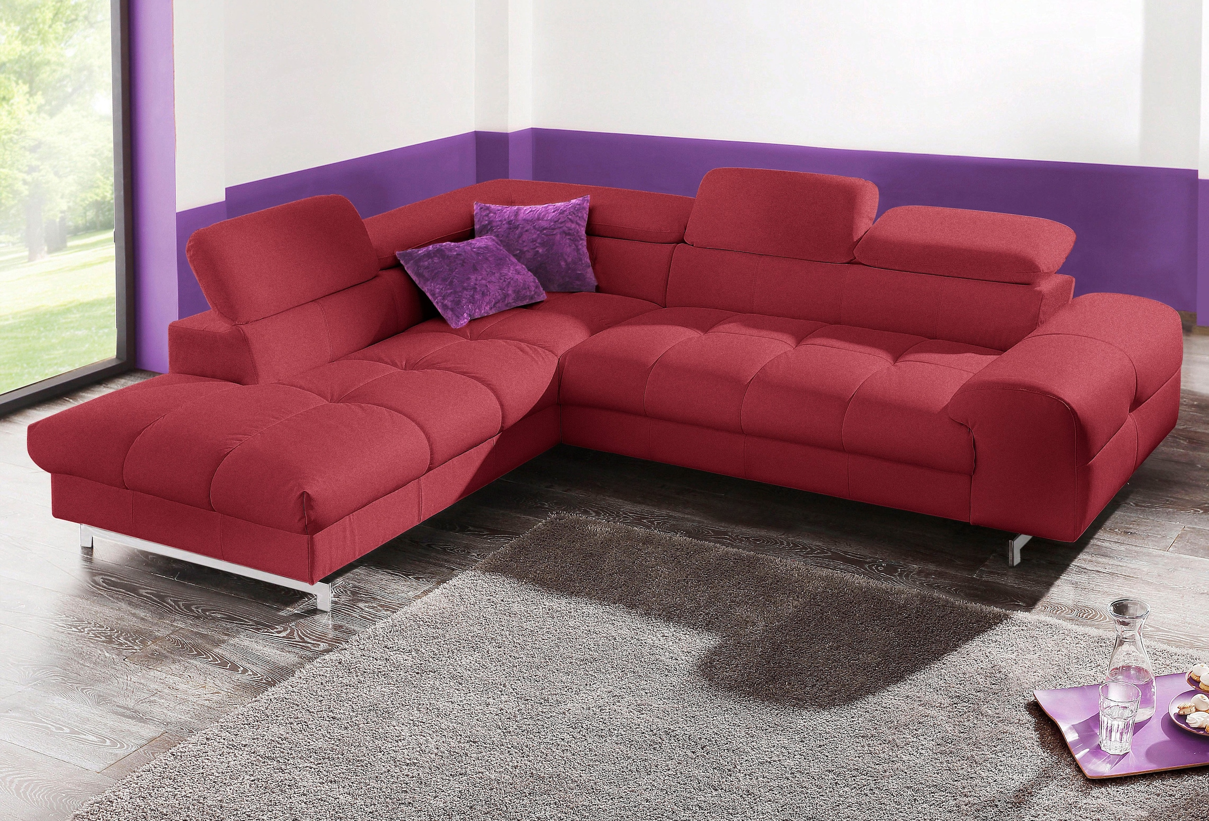 COTTA Canapé d'angle »Chef L-Form« mit Kopfteilverstellung, edle Metallkufen, wahlweise mit Bettfunktion