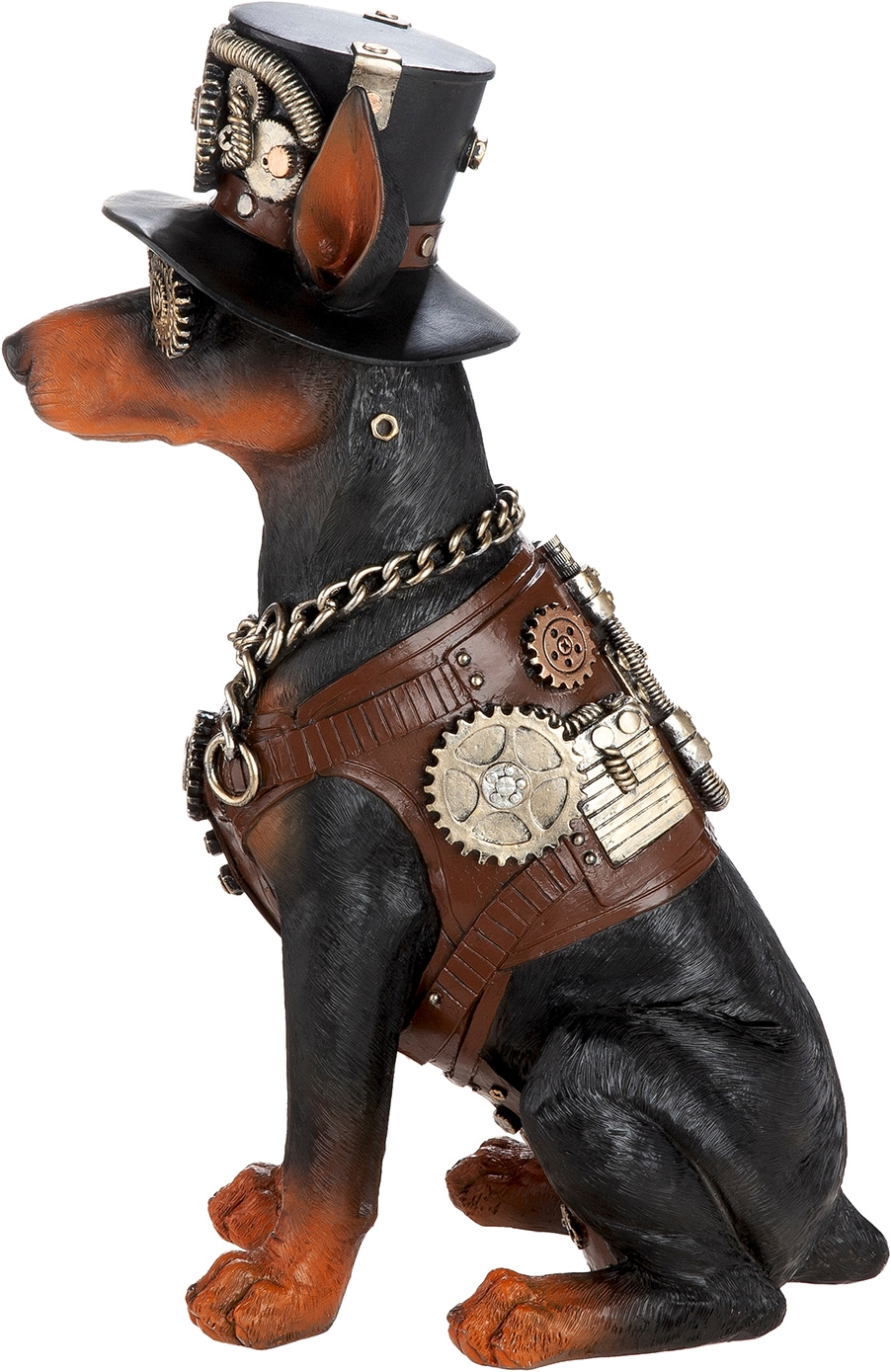 GILDE Skulptur »Figur Dobermann Steampunk Doberman« Dobermann Hundeskulptur Steampunk-Stil Zahnräder Hut Fantasiefigur