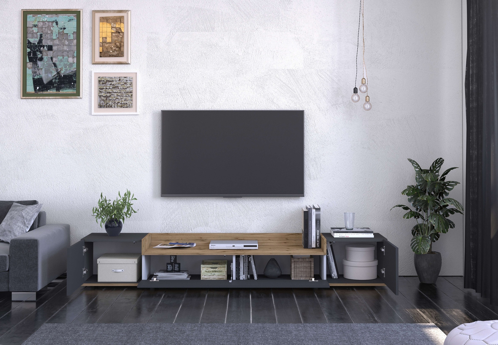 GOODproduct Lowboard »BOLSENA,TV-Kommode, TV-Möbel,TV-Bank, 4 Fächer und offenes Ablagefach« 1 Stk. tlg. stehend/hängend montierbar, Made in Italy, B/T/H: 200 × 35 × 31,2 cm