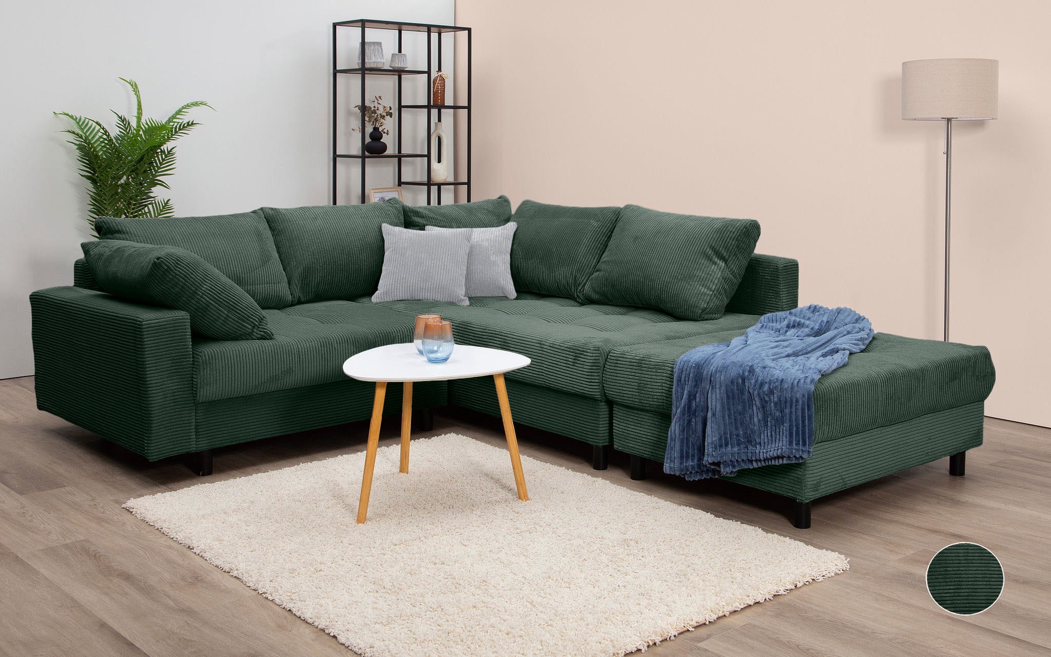 COLLECTION AB Canapé d'angle »Toni L-Form, B: 215 cm« ensemble : canapé & pouf, 2 coussins décoratifs, ressorts ensachés