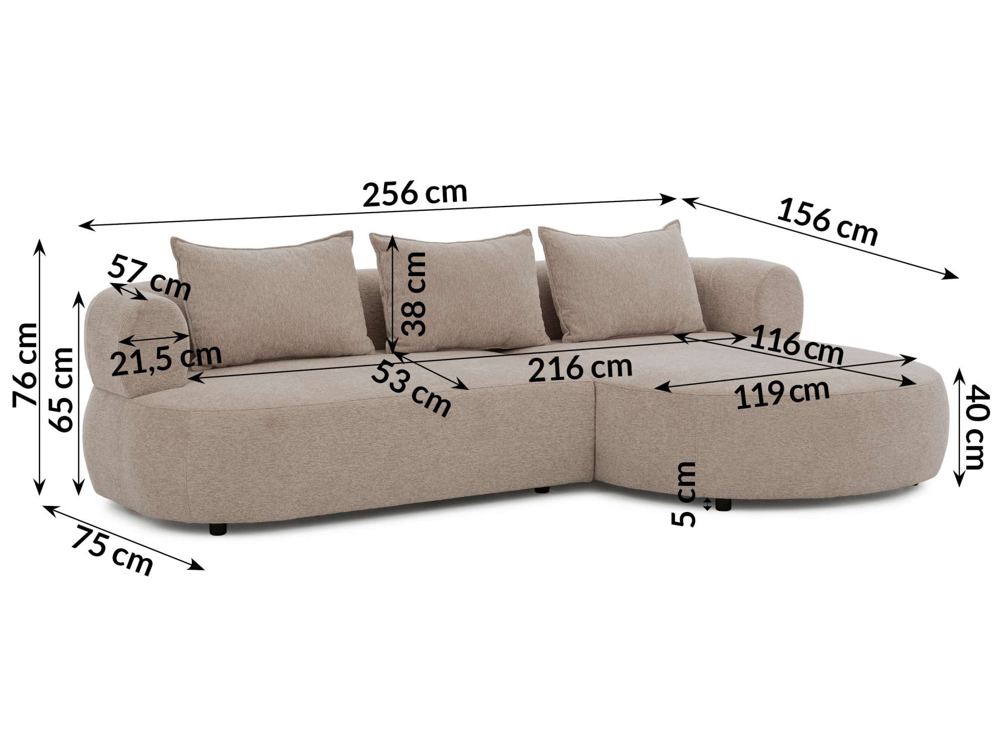 Home affaire Canapé d'angle »LUSSAC L-Form Design-Sofa mit Zierkissen, Masse B/T/H: 257/159/78 cm« grand confort d'assise et design moderne, canapé sans fonction lit