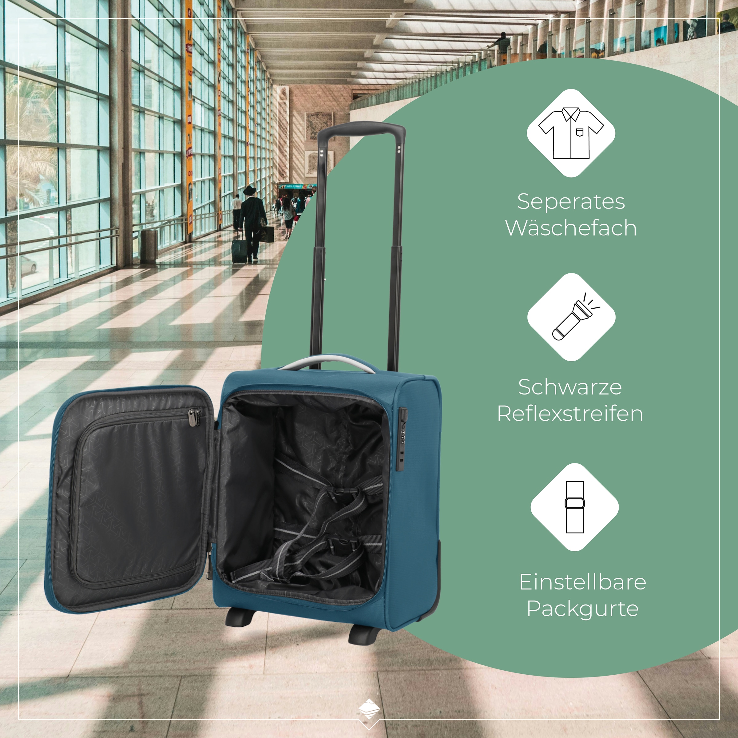 travelite Handgepäck-Trolley »JETPACK Wings 2 Cabin Handgepäck Koffer« 25 l 2 Rollen Weichgepäck, passend für Eurowings und viele gängige Airlines