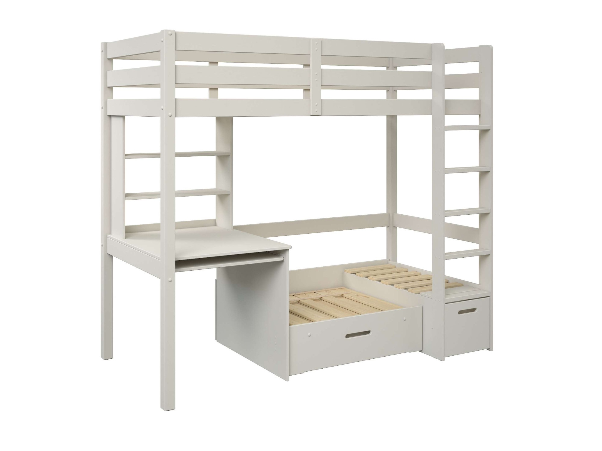GOODproduct Etagenbett »HENNE' TOPSELLER! Hochbett, Ideal für kleine Räume, 2 Schlafplätze« zweiter Schlafplatz ausziehbar, B/H/T ca. 208/180/105cm,  mit Polsterauflagen, Schreibtisch, Stauraum, seitenverkehrt montierbar