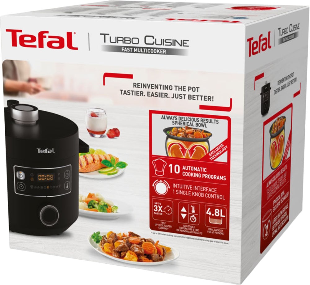 Tefal Multicuiseur »Turbo Cuisine inkl. Dampfgareinsatz, Messbecher, Reislöffel und Kelle« elektr. Schnellkochtopf, 10 aut. Programme, 1-Knopf-Bedienung, CY7548