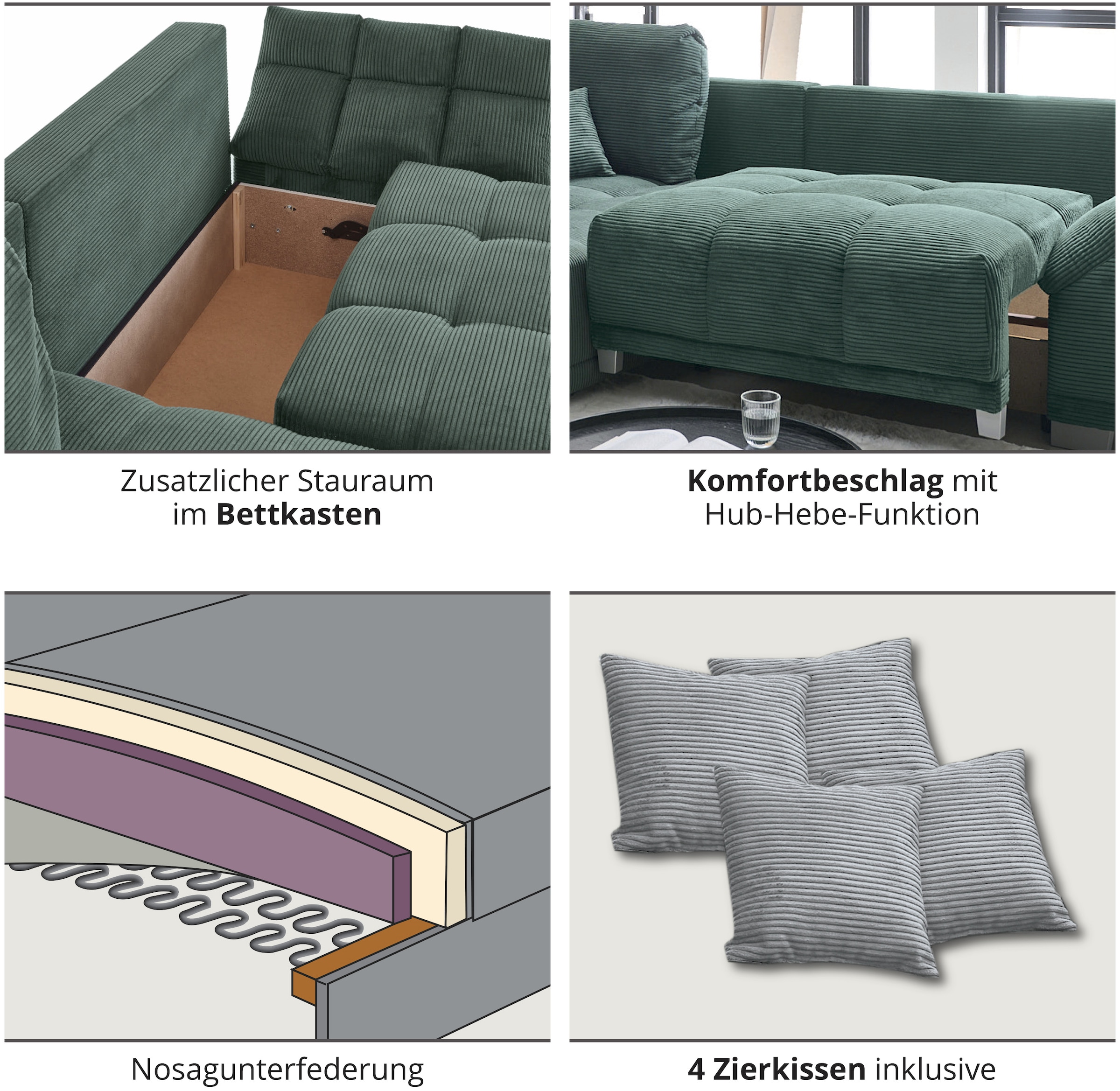 Home affaire Wohnlandschaft »248 II, Breite 288 cm« inkl. Bettfunktion und Bettkasten