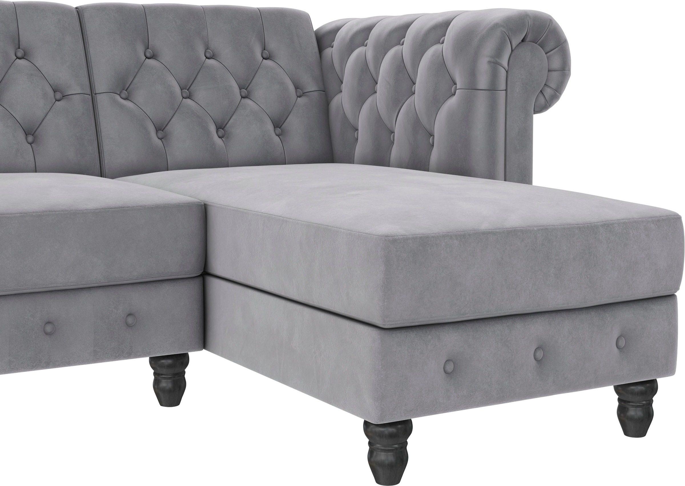 Dorel Home Canapé d'angle »Felix, L-Form, 241 cm (Liegefl.108x195 cm), Recamiere tauschbar,« verstellb. Rückenlehne, Bett-Funktion, Velours, Kunstleder, Vintage