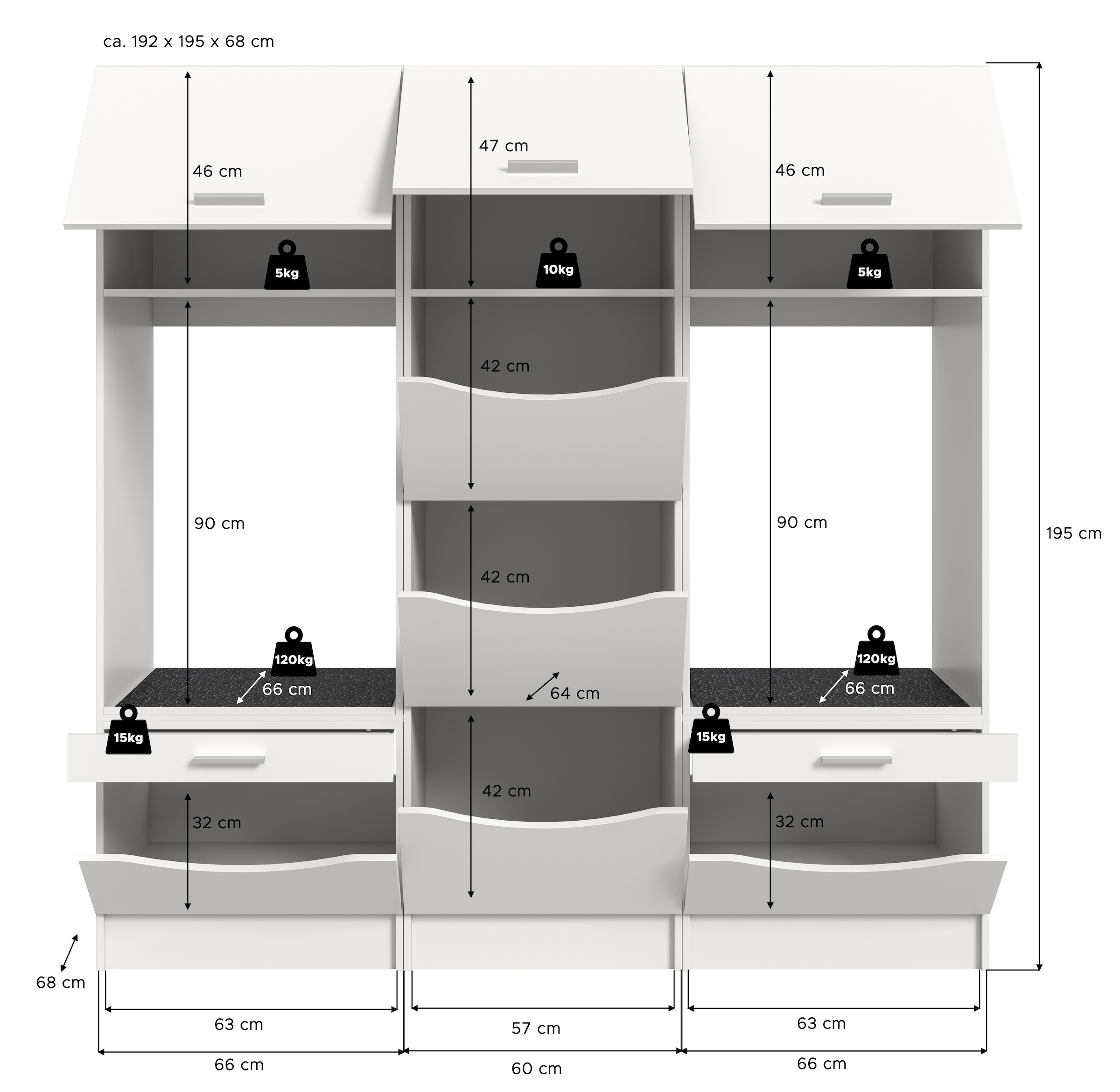 welltime Set d'armoires multi-usages »FALAS, TOPSELLER!, 3-teilig, Hauswirtschaftsraum Set, Breite 192 cm« 2x Waschmaschinenumbau- & 1x Wäscheschrank, 