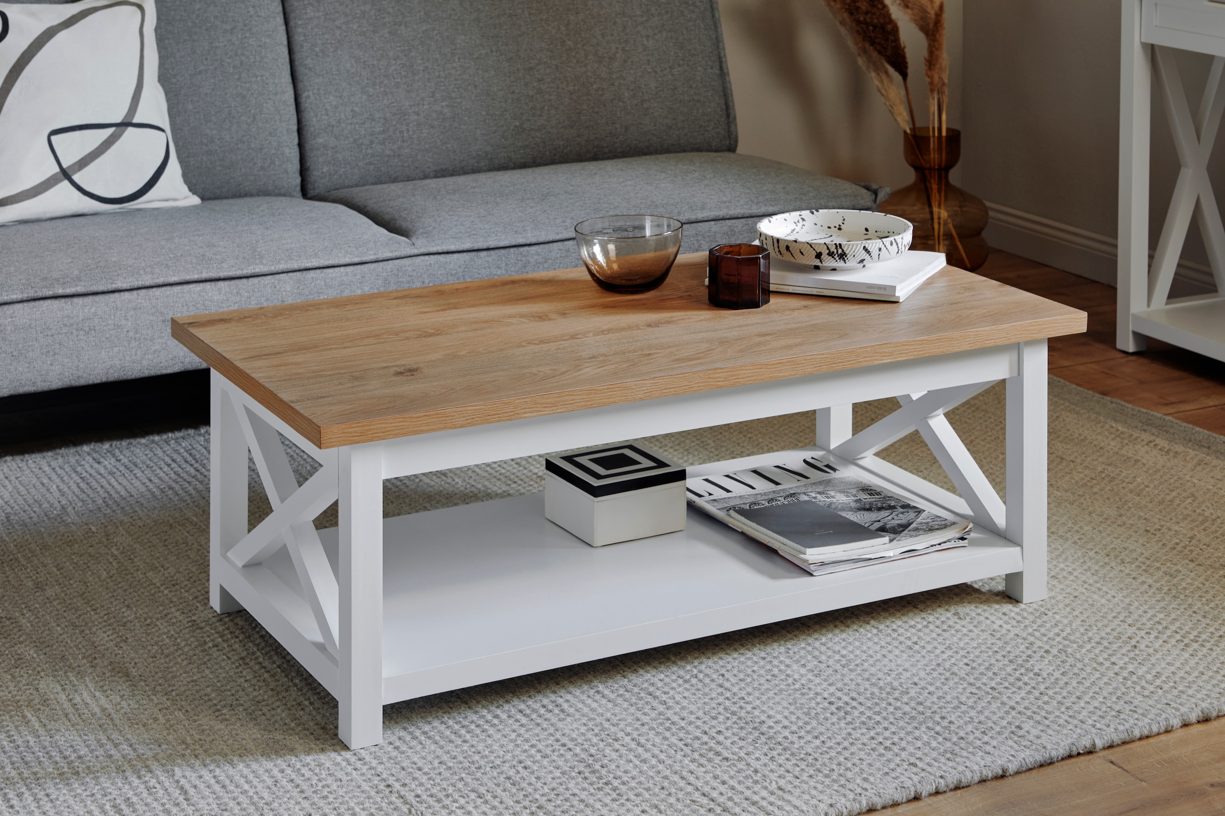 Jahnke Couchtisch »CHALET COFFEE« 1 Stk. tlg. Couchtisch, Kaffetisch, mit Ablageboden, Landhausstil, X-Design