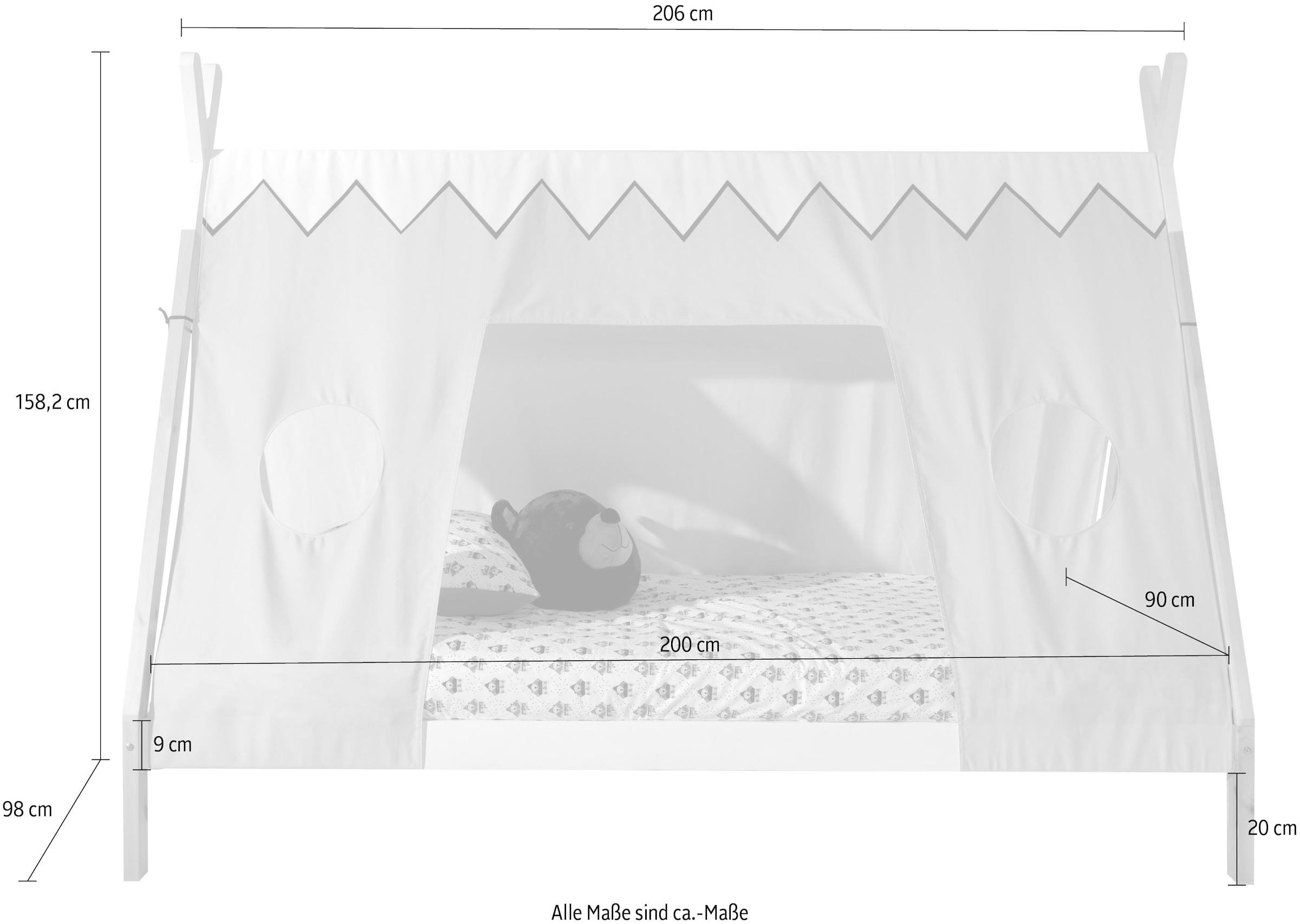 Vipack Lit d'enfant »Tipi« Fabriqué en Europe,  avec sommier à lattes roulantes et toit en tente, tiroir en option