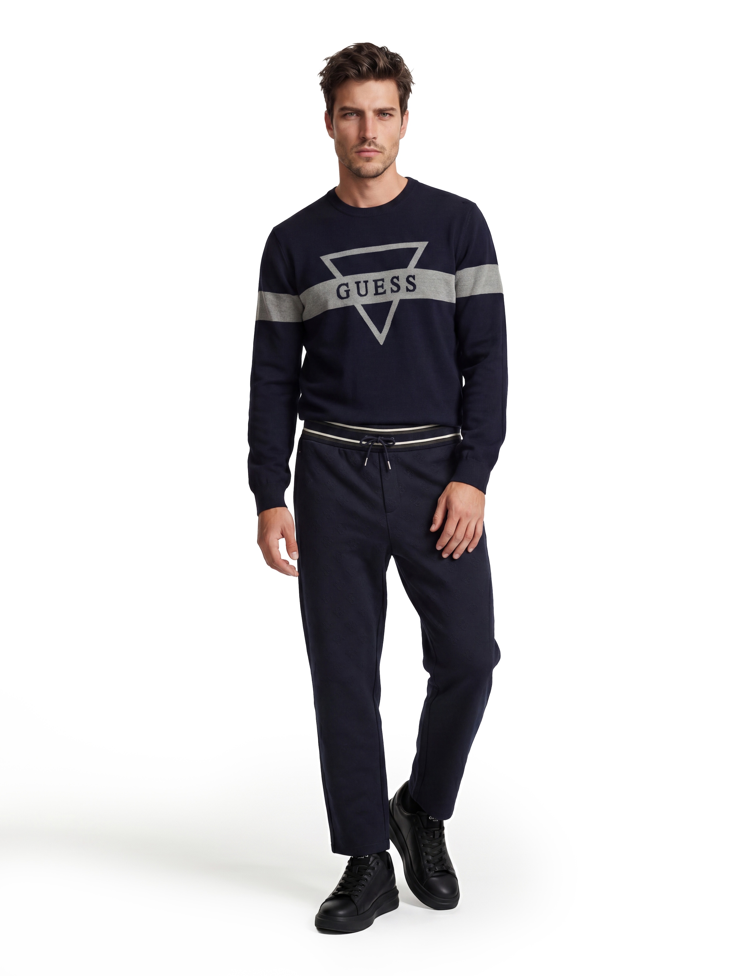 Guess Pull en tricot mit Seide und Wolle, Regular Fit, Jacquard-Logo