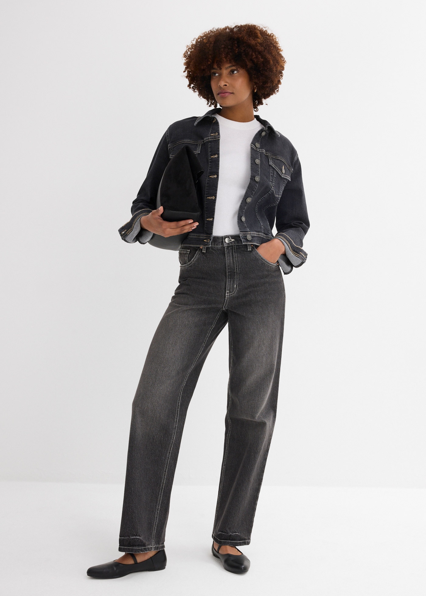 bonprix Weite Jeans loose fit Passform, hoher Bund, aus überwiegend Baumwolle
