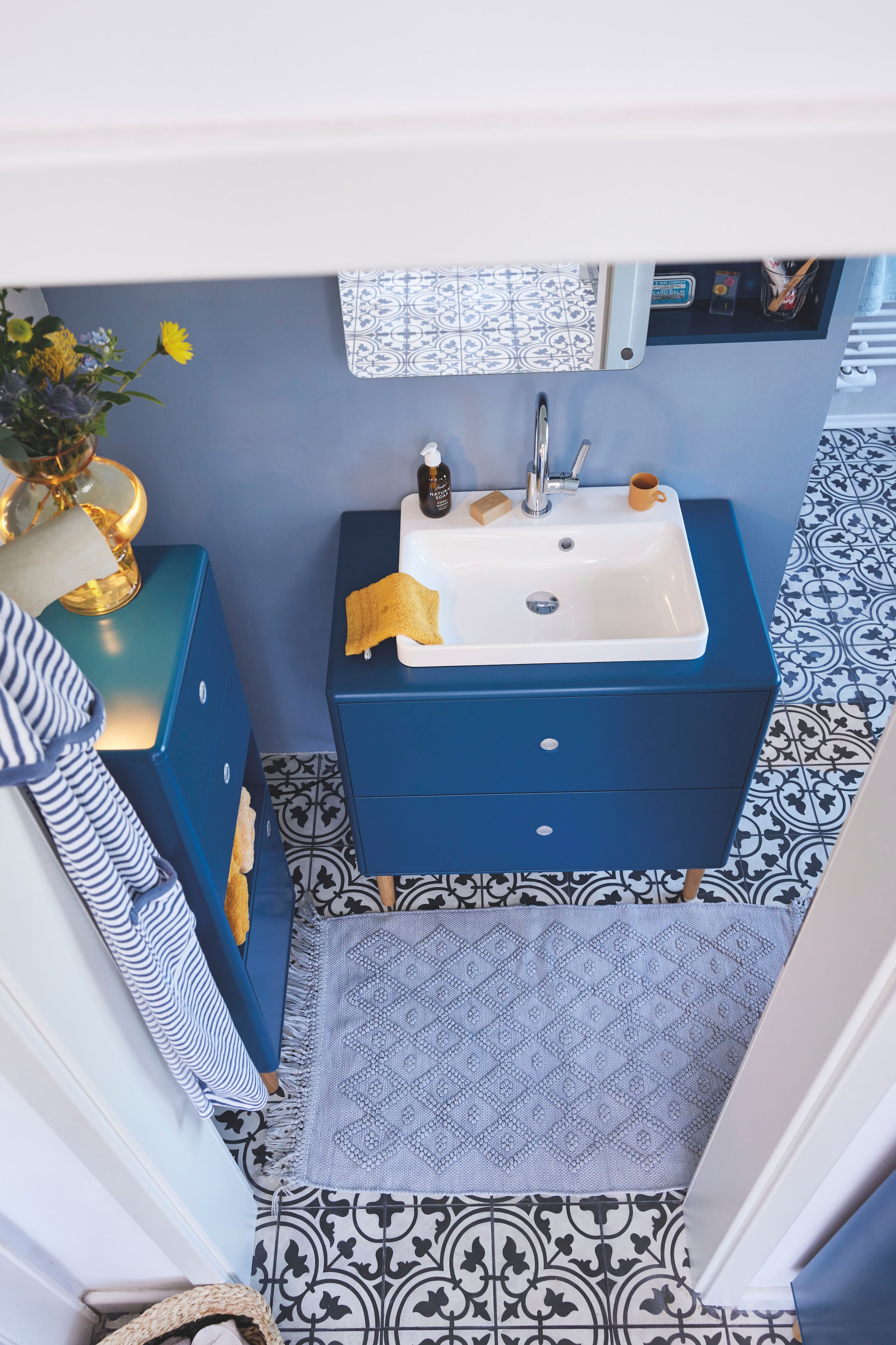 TOM TAILOR HOME Badematte »Vintage Wash« Höhe 6 mm fussbodenheizungsgeeignet Badteppich, Uni Farben, Rauten Muster, mit Fransen, reine Baumwolle