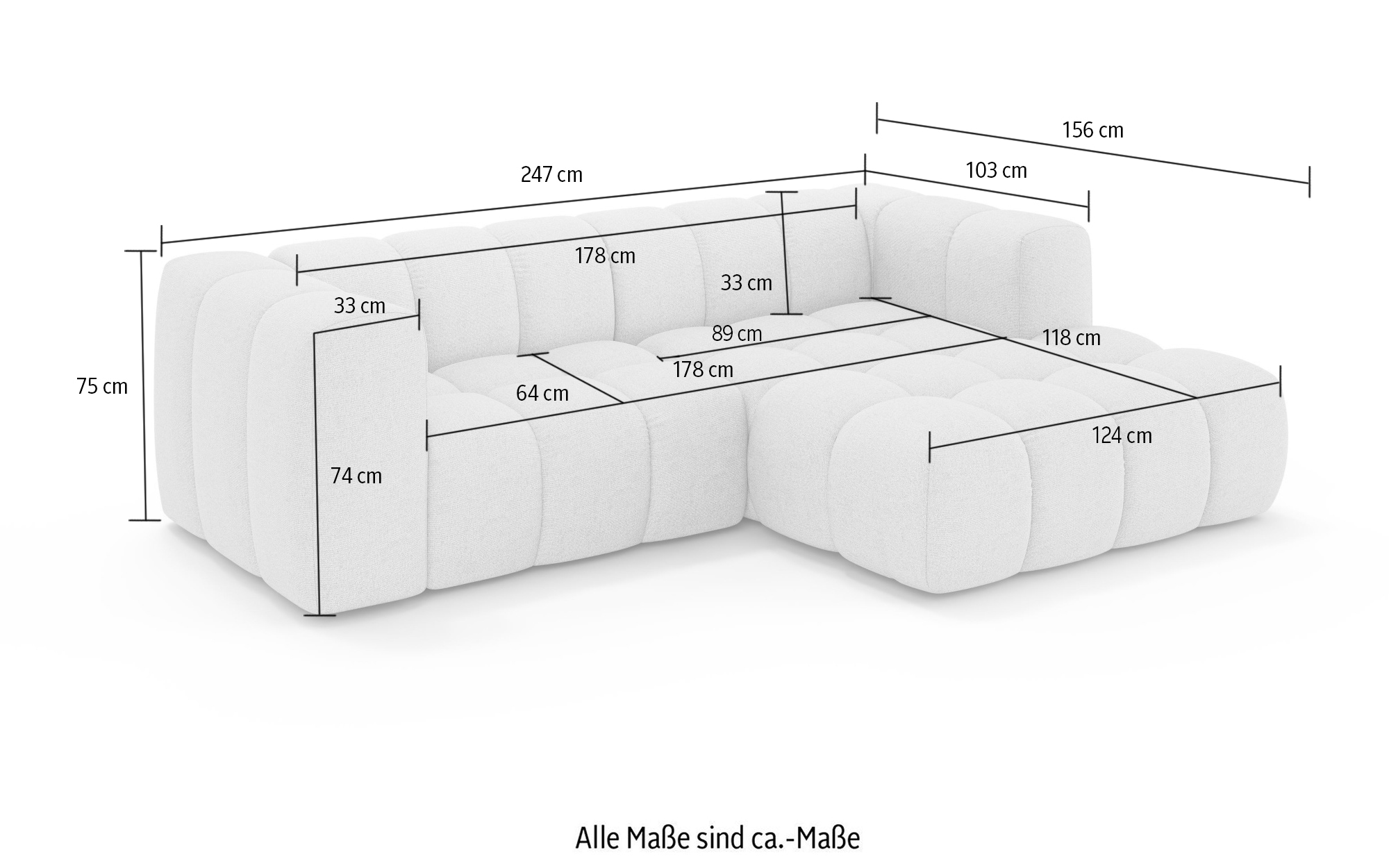 homsy by Ana Johnson Canapé d'angle »»L« BOUBELLE L-Form, Design-Sofa, Bubble-Optik, Breite 247 cm« hoher Sitzkomfort dank Wellenunterfederung, L Sitztiefe 63 cm