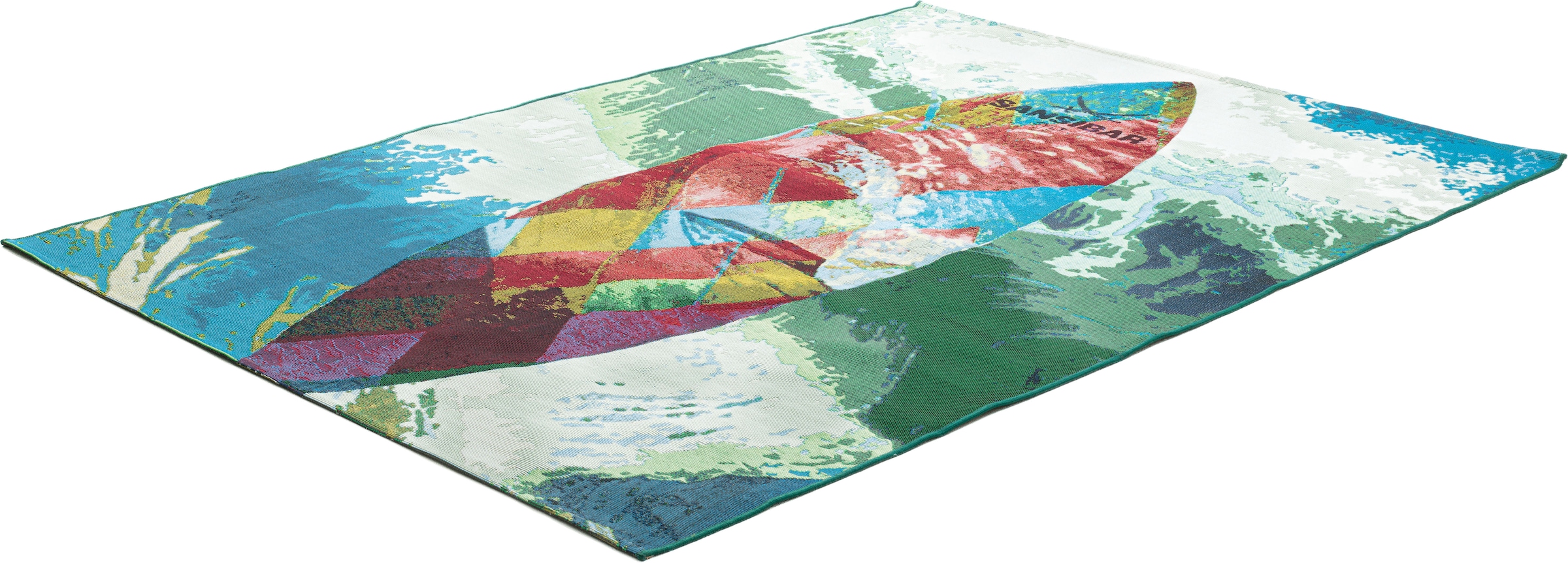 Sansibar Tapis »Rantum Beach SA-024« Rectangulaire 5 mm Höhe Tissu plat, design moderne, motif planche de surf, adapté intérieur & extérieur