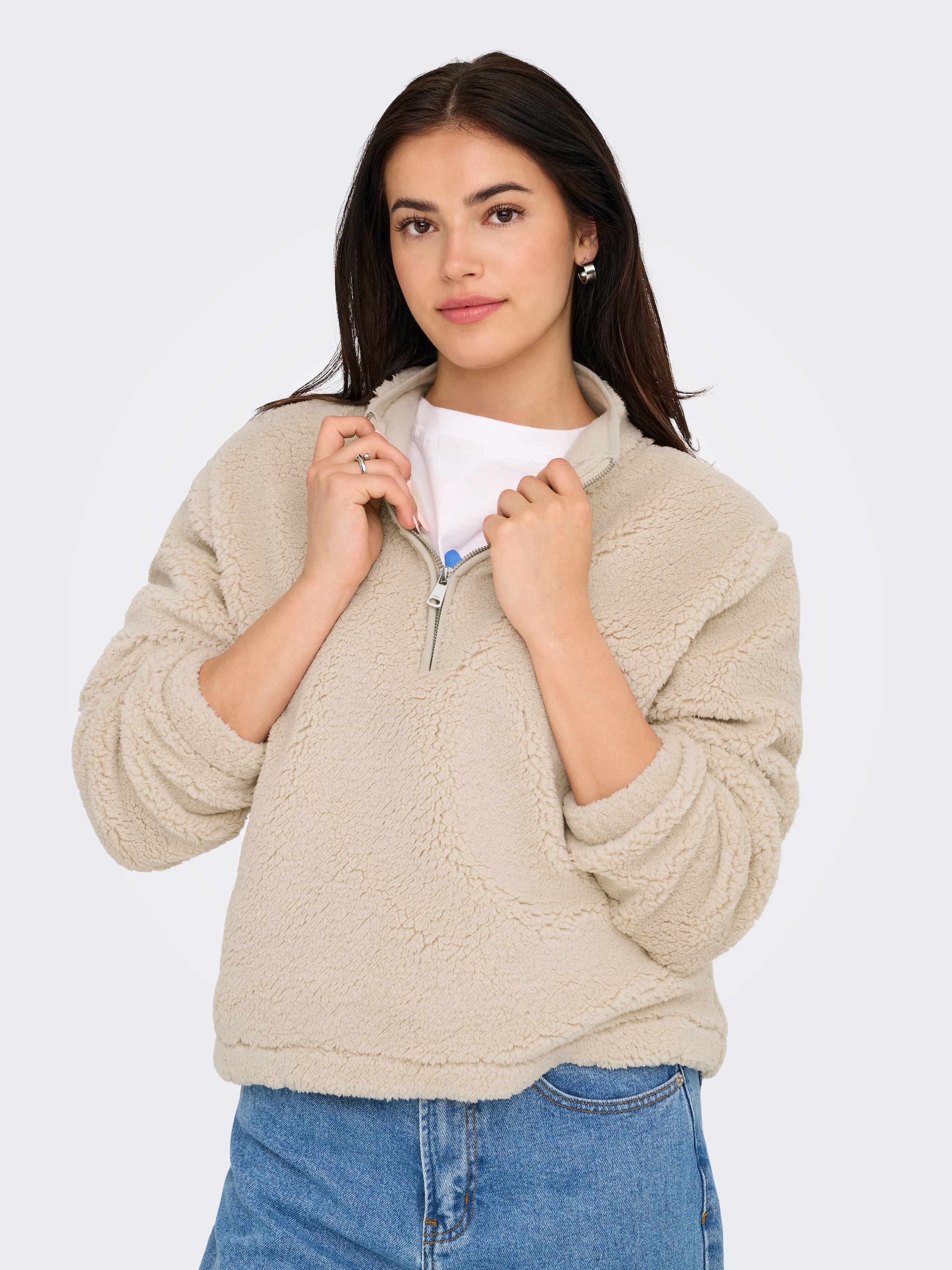 ONLY Sweat-shirt »ONLNEW DALLAS L/S HIGHNECK ZIP SWT NOOS«, fibre synthétique, coupe régulière
